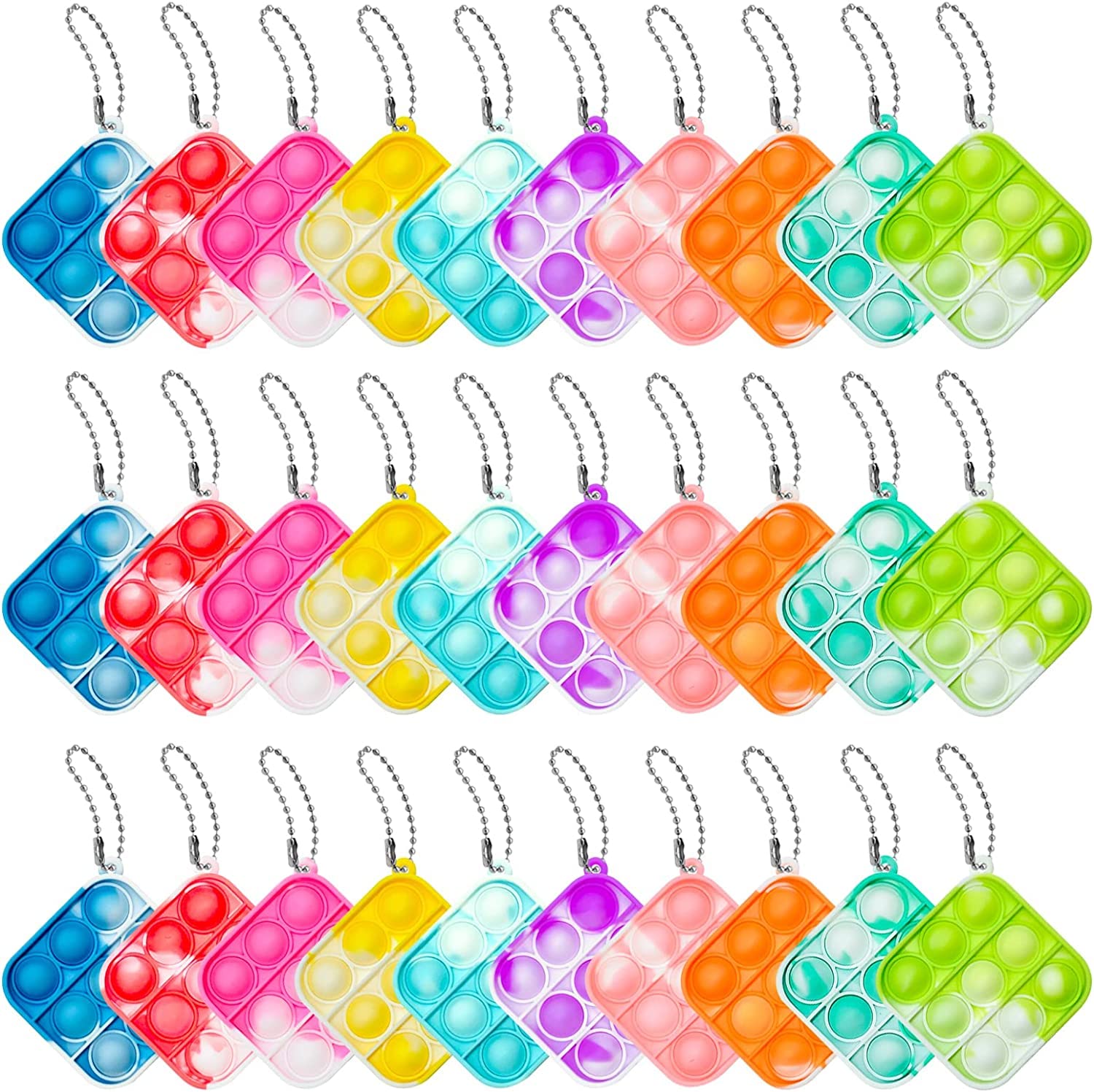 30-Piece Mini Pop Push Keychain Fidget Toys Set - Stress Relief & Anti-Anxiety Sensory Toys for Kids & Adults - Perfect Birthday Gift, Office Desk Toy & Travel Companion
