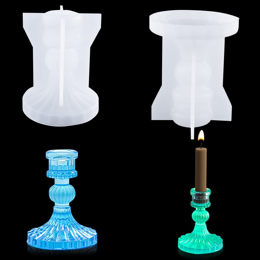FineInno Vintage Style Resin Taper Candle Holder Mold - Classic Pillar Tealight Candlestick Epoxy Casting Silicone Mold for DIY Crafts, Home Table Decor, Wedding Centerpieces & Holiday Candle Displays