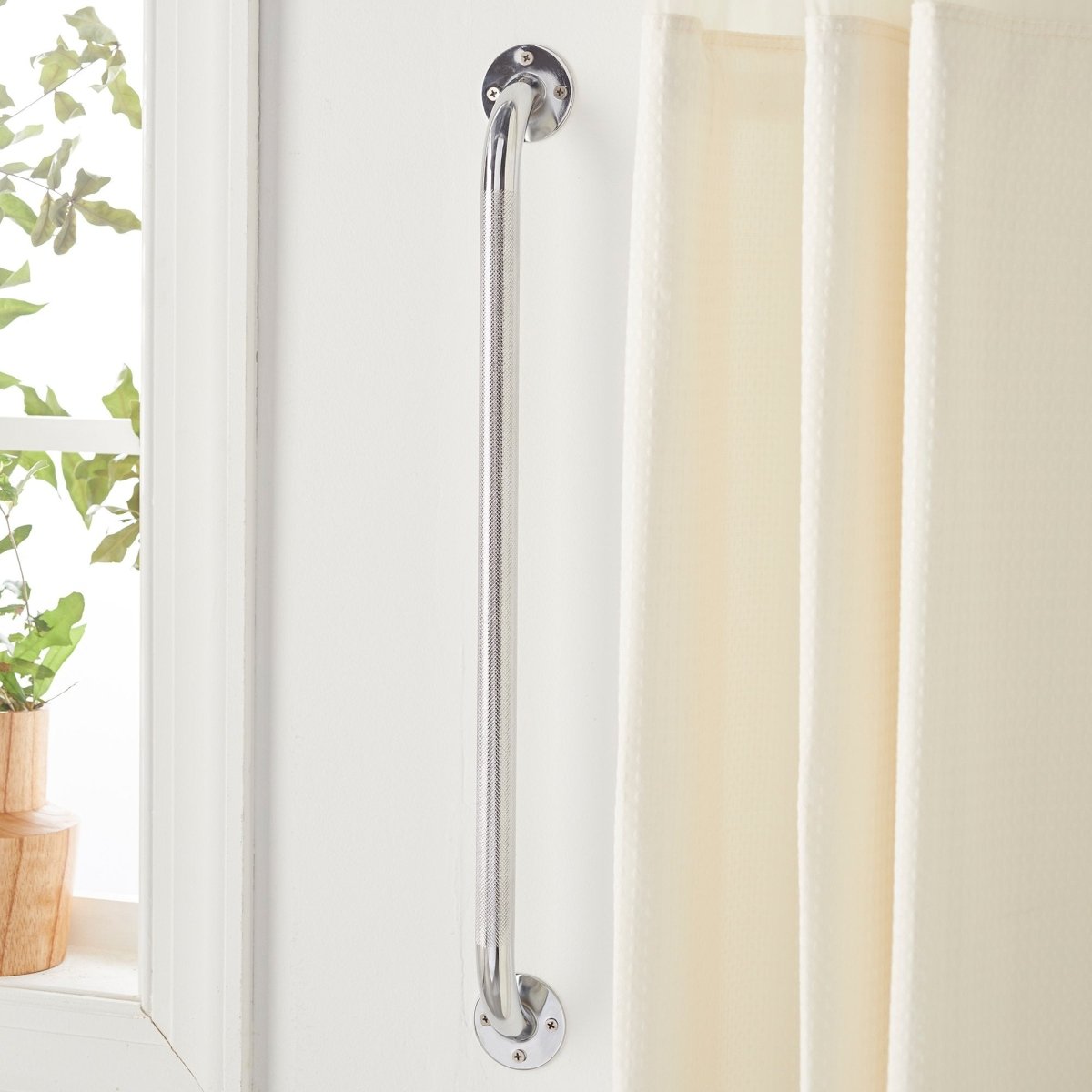 Sturdy Knurled Steel Wall Grab Bar - Non-Slip Bathroom Safety Handle for Elderly & Disabled - Perfect for Showers, Toilets & Bathtubs