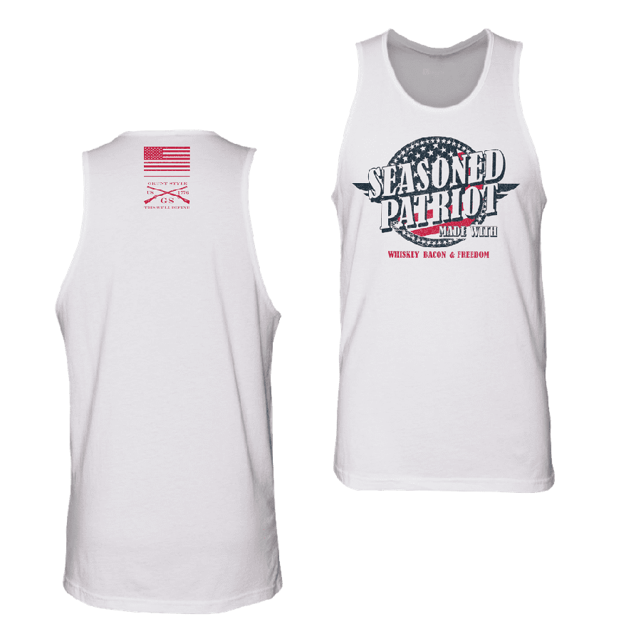 Seasoned Patriot Tank Top - White | Comfortable & Stylish Women's Casual Shirt | Perfect for Summer Outfits, Beachwear & Patriotic Events