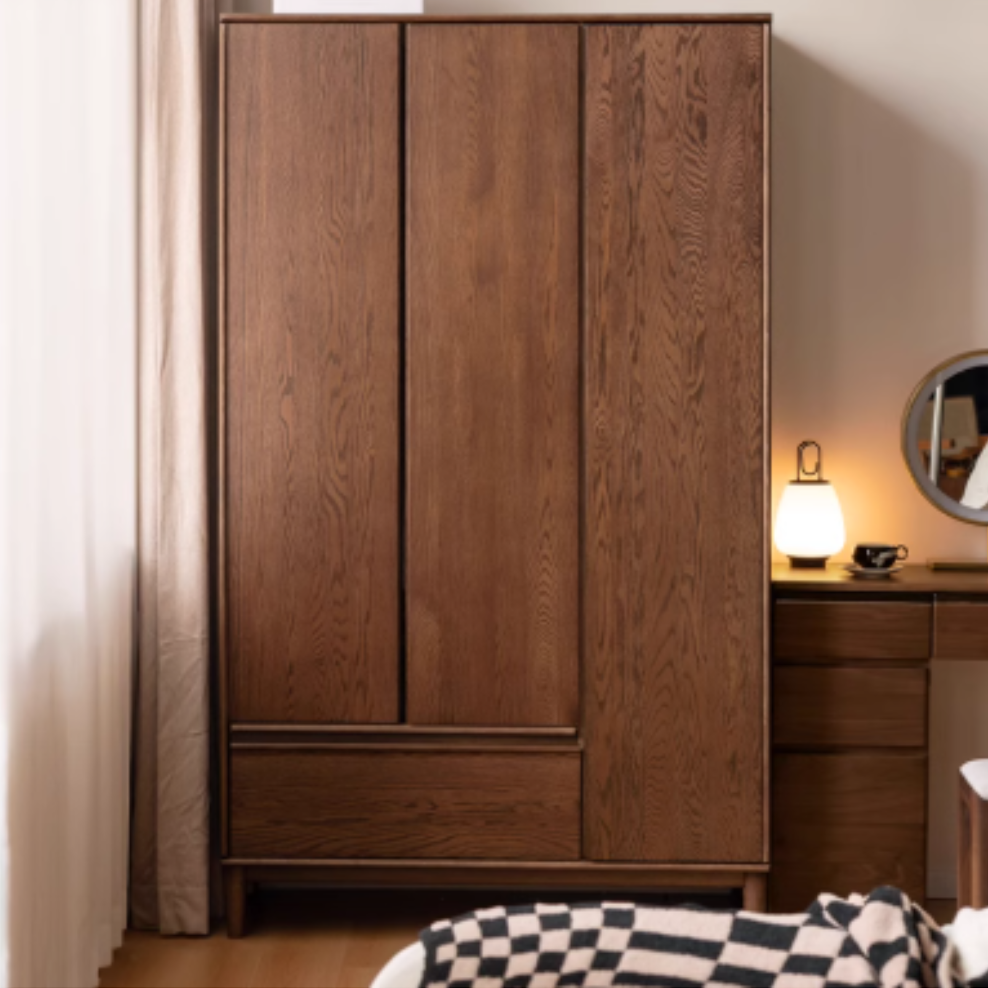 Oak Solid Wood Modern Off Floor Wardrobe - Stylish Freestanding Closet for Bedroom, Living Room & Office Storage