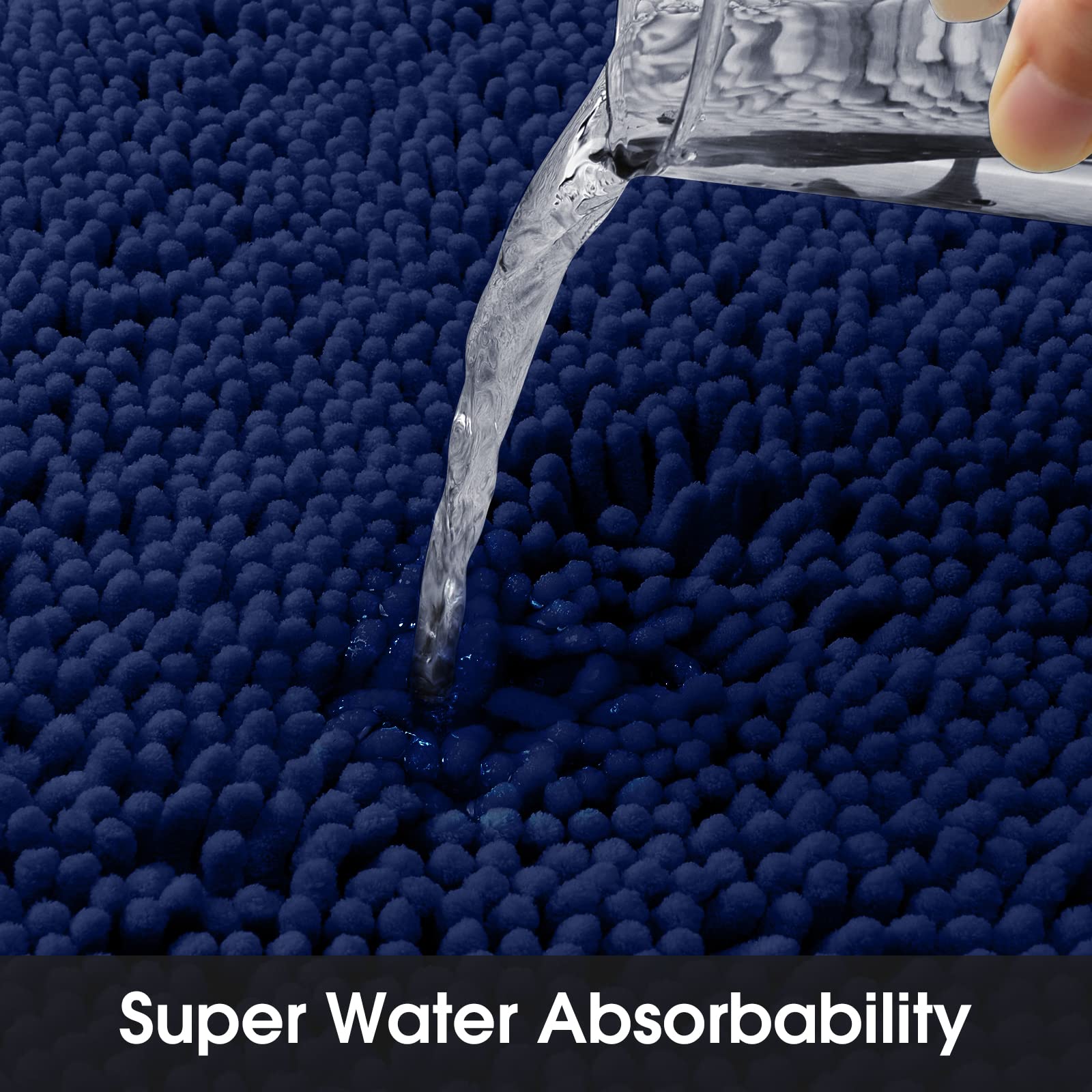 HOMEIDEAS Navy Blue Bathroom Rug Runner 17x47 Inch - Ultra Soft, Absorbent, Non-Slip Chenille Plush Shower Mat - Machine Washable Bath Carpet for Bathroom, Shower, and Vanity Areas - Perfect for Modern and Cozy Home Decor