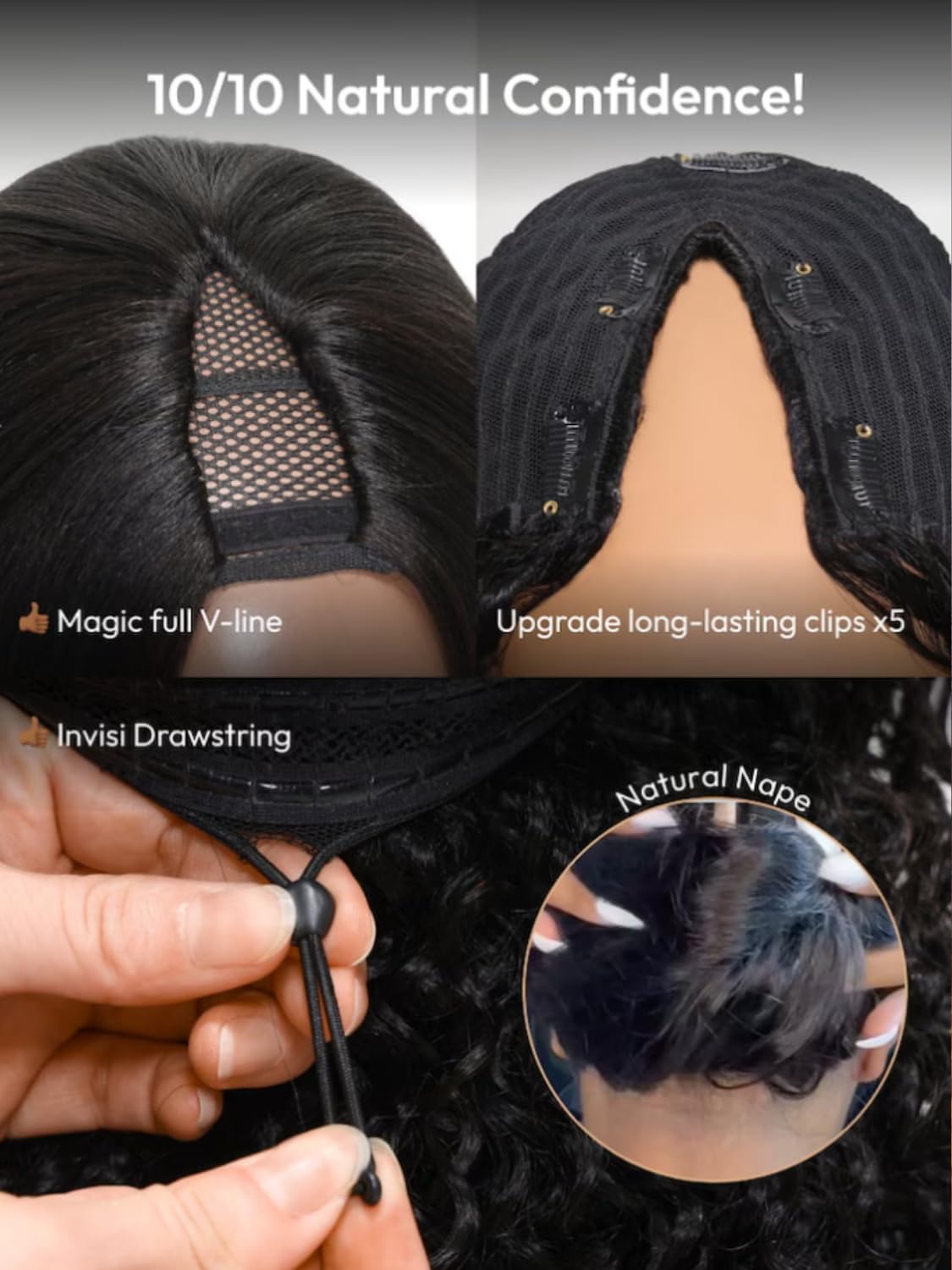 KLAIYI EasiContour V-Part Human Hair Wig - 18