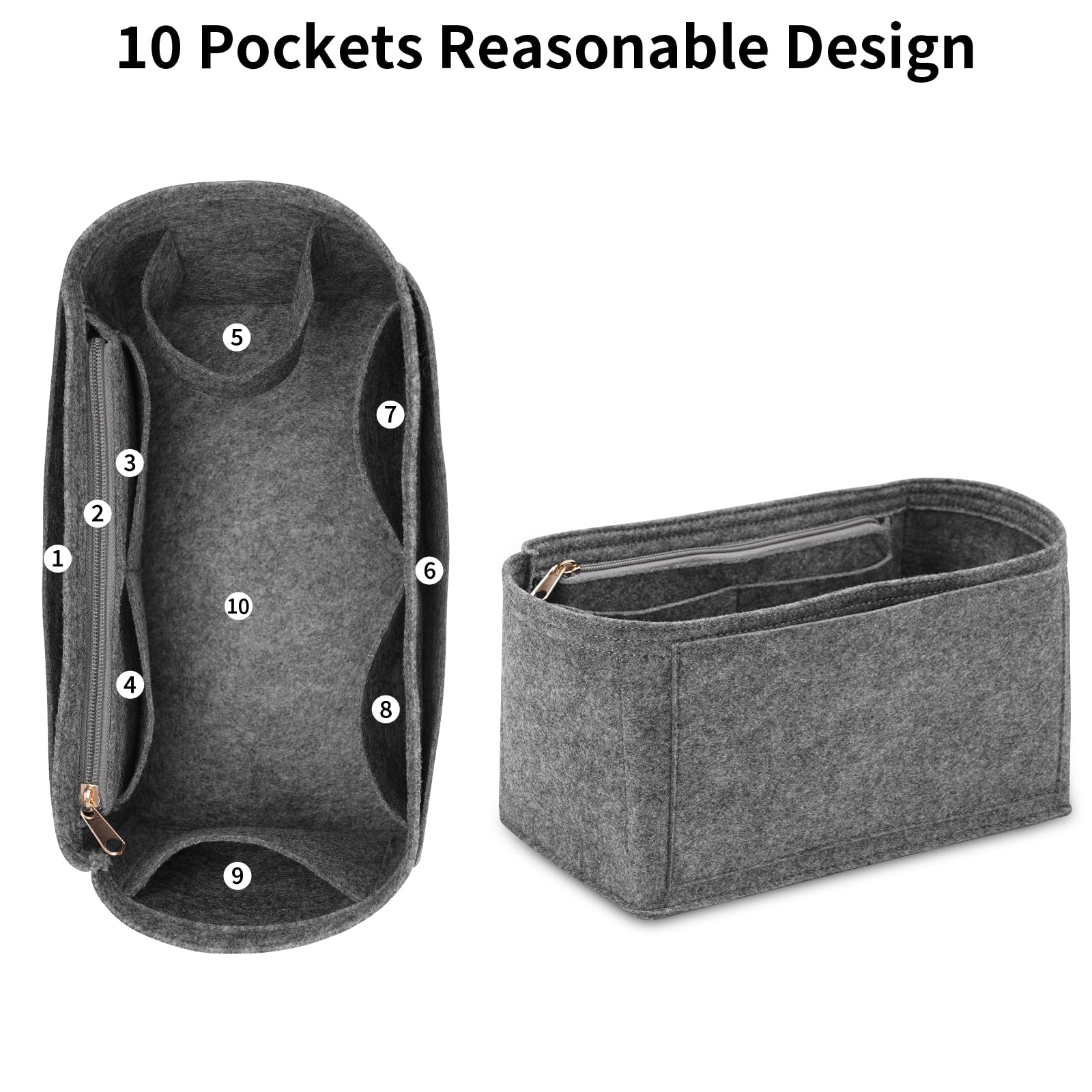 Premium Felt Purse Organizer Insert for Louis Vuitton Speedy 30 - Zippered Bag Tote Shaper in Grey (Large Size) - Perfect for Travel, Work & Everyday Use to Keep Essentials Organized
