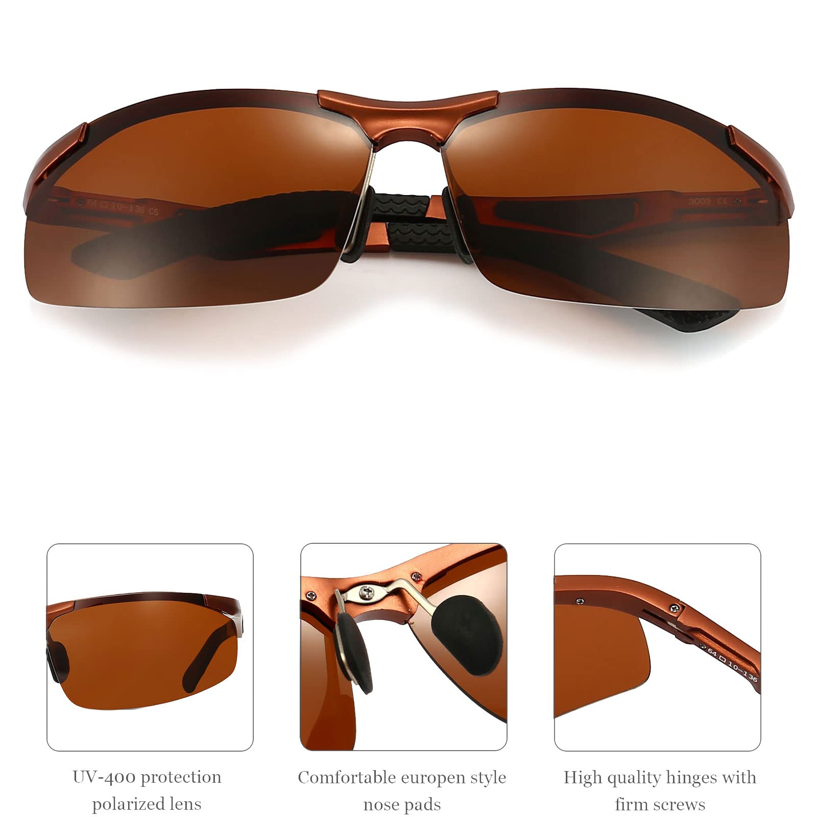 ANRRI Polarized Sports Sunglasses for Men - UV Protection Golf Fishing Driving Metal Frame Sunglasses - Perfect for Outdoor Activities, Running, Cycling & Beach