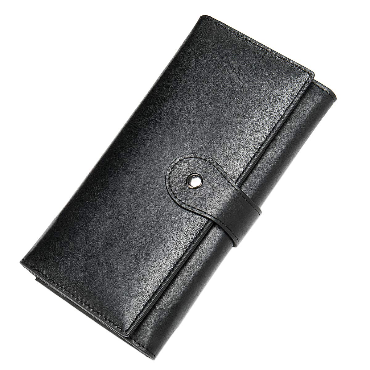 KELEEL RFID Blocking Trifold Wallet for Women - Genuine Leather Large Capacity Credit Card Holder with ID Window & Coin Pocket (Black) - Perfect for Travel, Shopping & Everyday Use