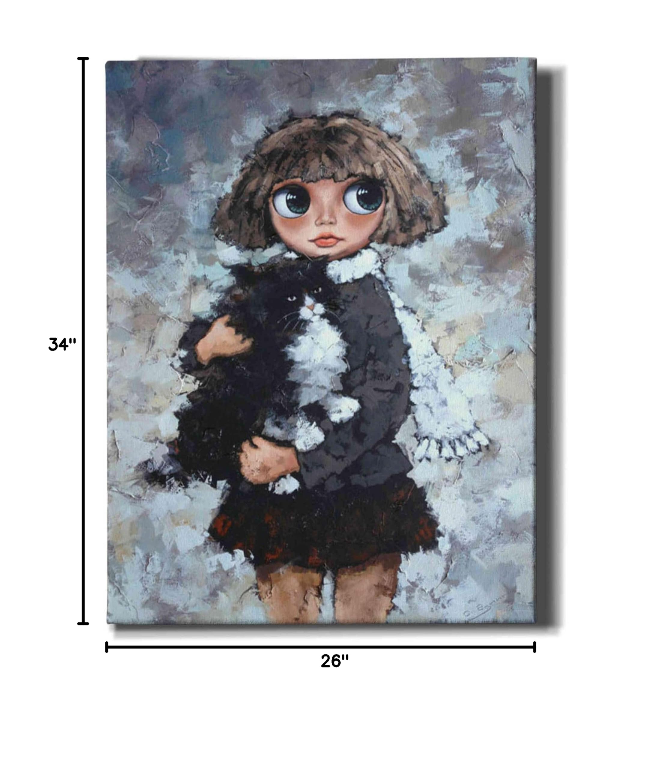 Alexander Gunin 'Girl With Cat' Canvas Wall Art Print 26x34 Inches - Perfect for Living Room, Bedroom & Home Decor