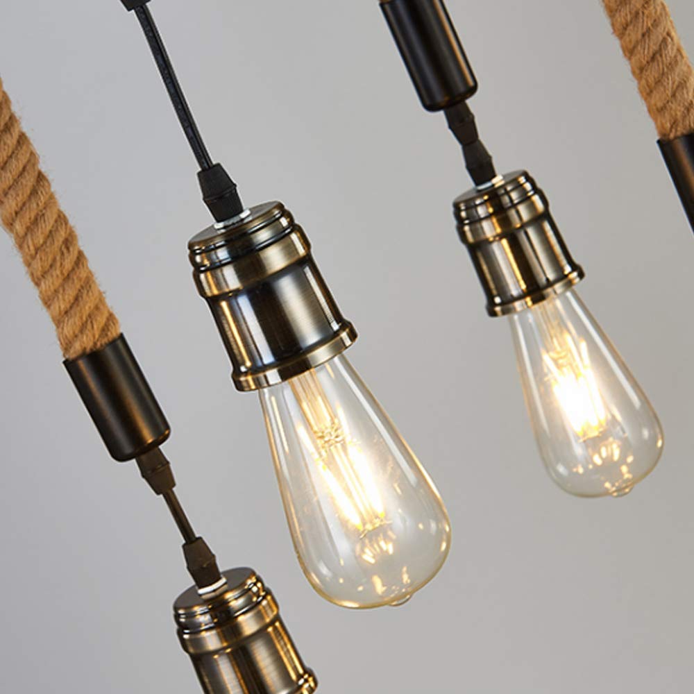 NIUYAO Industrial Retro Rustic Linear Wooden Island Pendant Light - Adjustable 10-Light Chandelier for Kitchen, Dining Room, Bar & Living Room | Farmhouse Ceiling Lighting Fixture | Perfect for Kitchen Islands, Breakfast Nooks & Open Concept Spaces