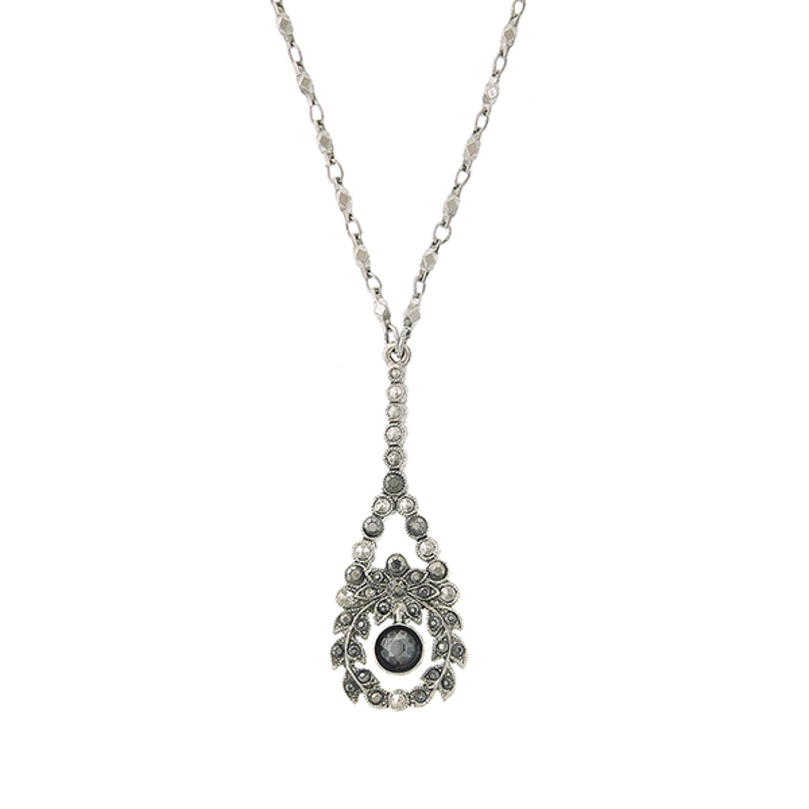 1928 Jewelry Hematite Crystal Teardrop Pendant Necklace - 16