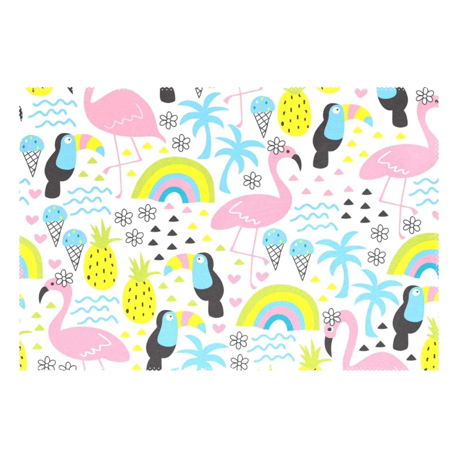 Tropical Flamingo Rainbow Pineapple Parrot Placemats Set of 6 - Waterproof Kitchen Dining Table Mats for Home, Party & Outdoor Use