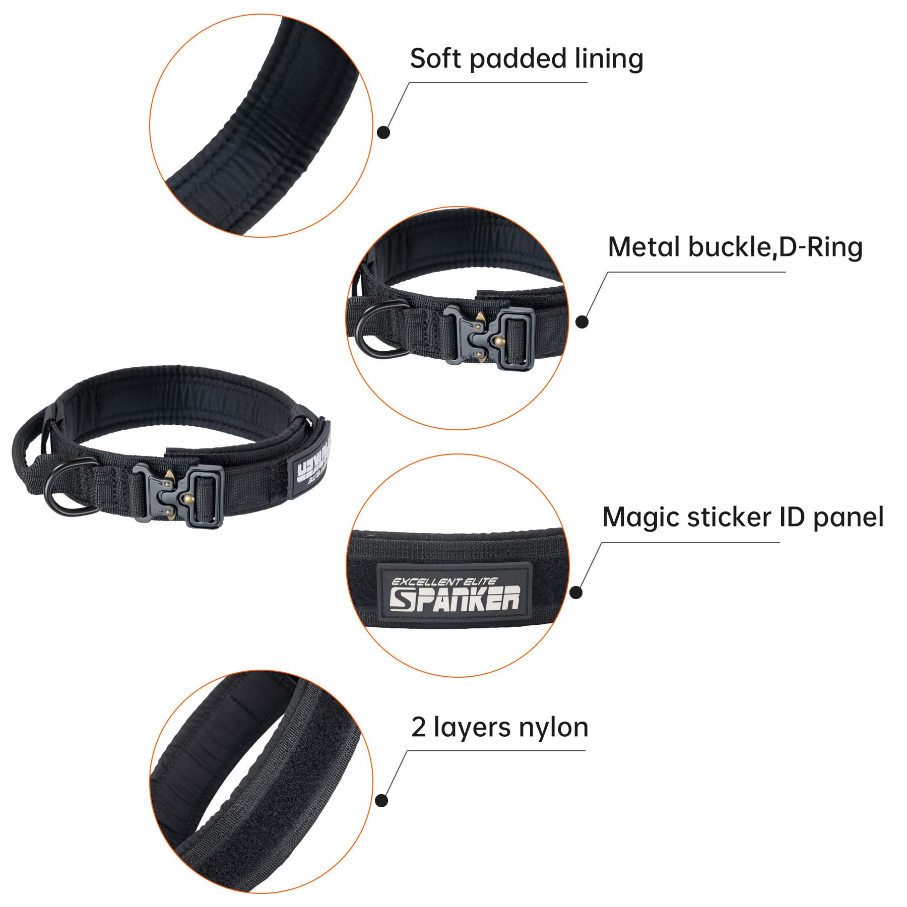 Tactical Dog Collar for Medium Dogs - Adjustable Nylon K9 Military Collar with Bungee Leash - Perfect for Training, Hiking & Outdoor Adventures