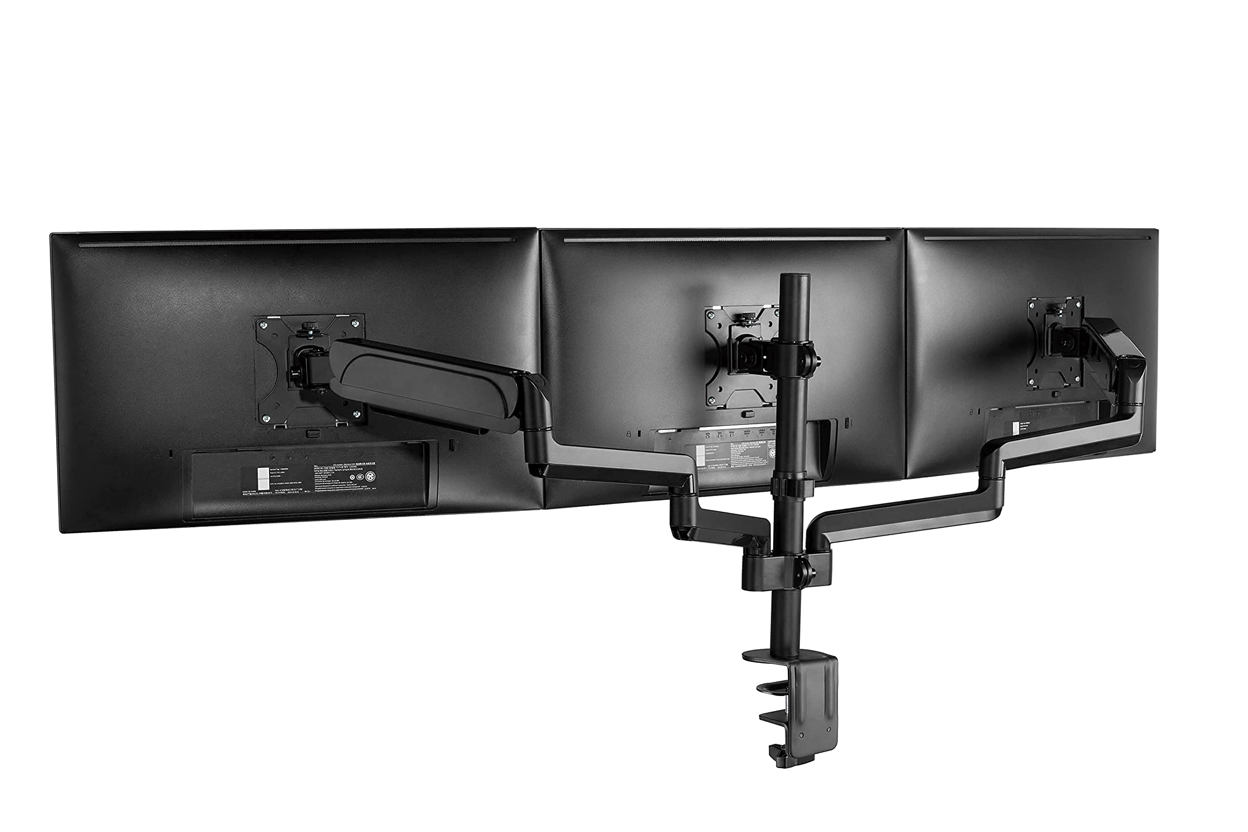 PrimeCables Triple Monitor Stand Mount for 17-27 Inch LCD Screens - Heavy Duty Adjustable Gas Spring Desk Mount with Grommet Kit & Clamp (Black) - Perfect for Home Office, Gaming Setup & Multi-Tasking Workspaces