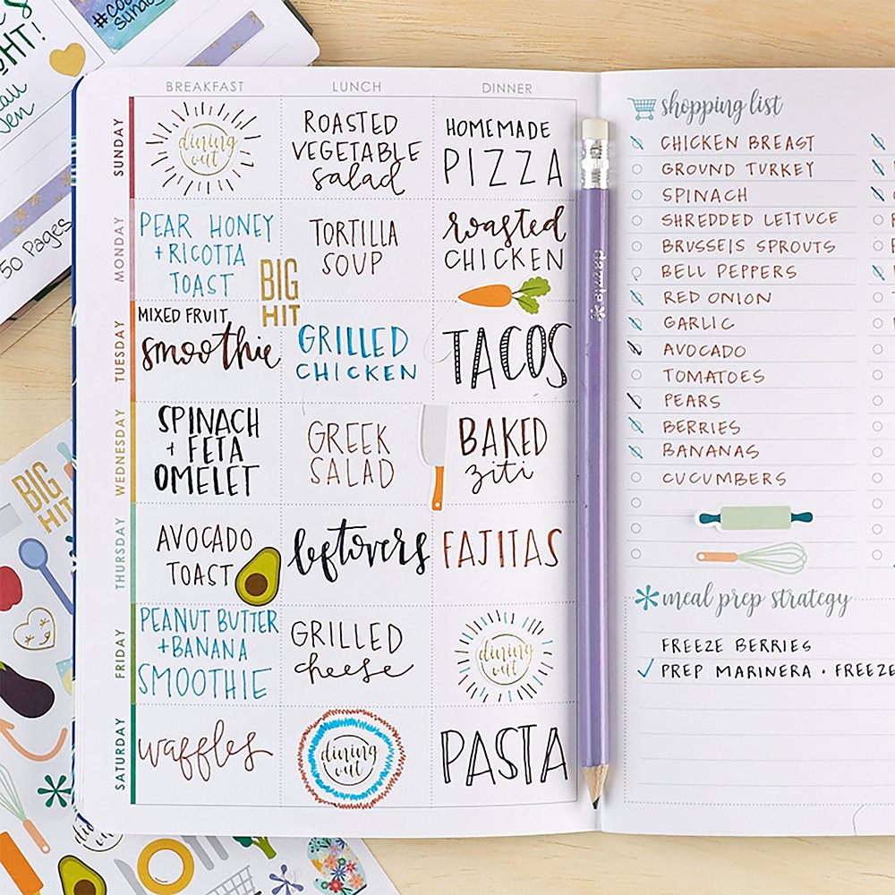 Erin Condren Designer Petite Planner - 28 Page Paperback Meal Planner & Food Journal with Weekly Layouts, Sticker Sheet & Budget Tracker | Perfect for Meal Prepping, Grocery Shopping & Healthy Eating Goals
