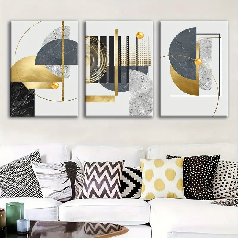 3-Piece Abstract Gold Metal Wall Art - Ready to Hang Modern Home Decor for Living Room, Bedroom & Office