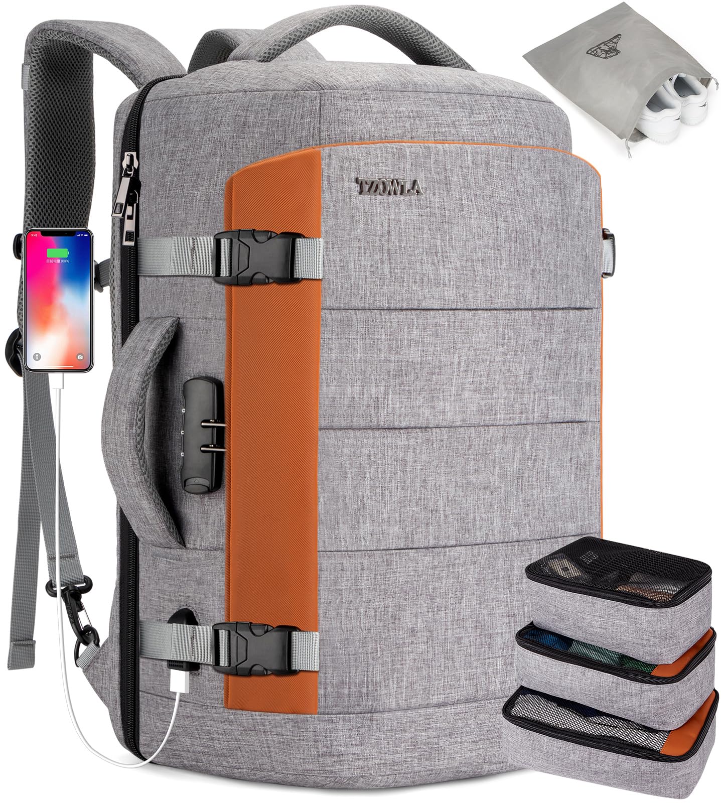 Tzowla 40L Travel Laptop Backpack for Men & Women - Flight Approved Carry On Backpack with USB Port, Large Capacity Water Resistant Anti-Theft Business Daypack Fits 17.3