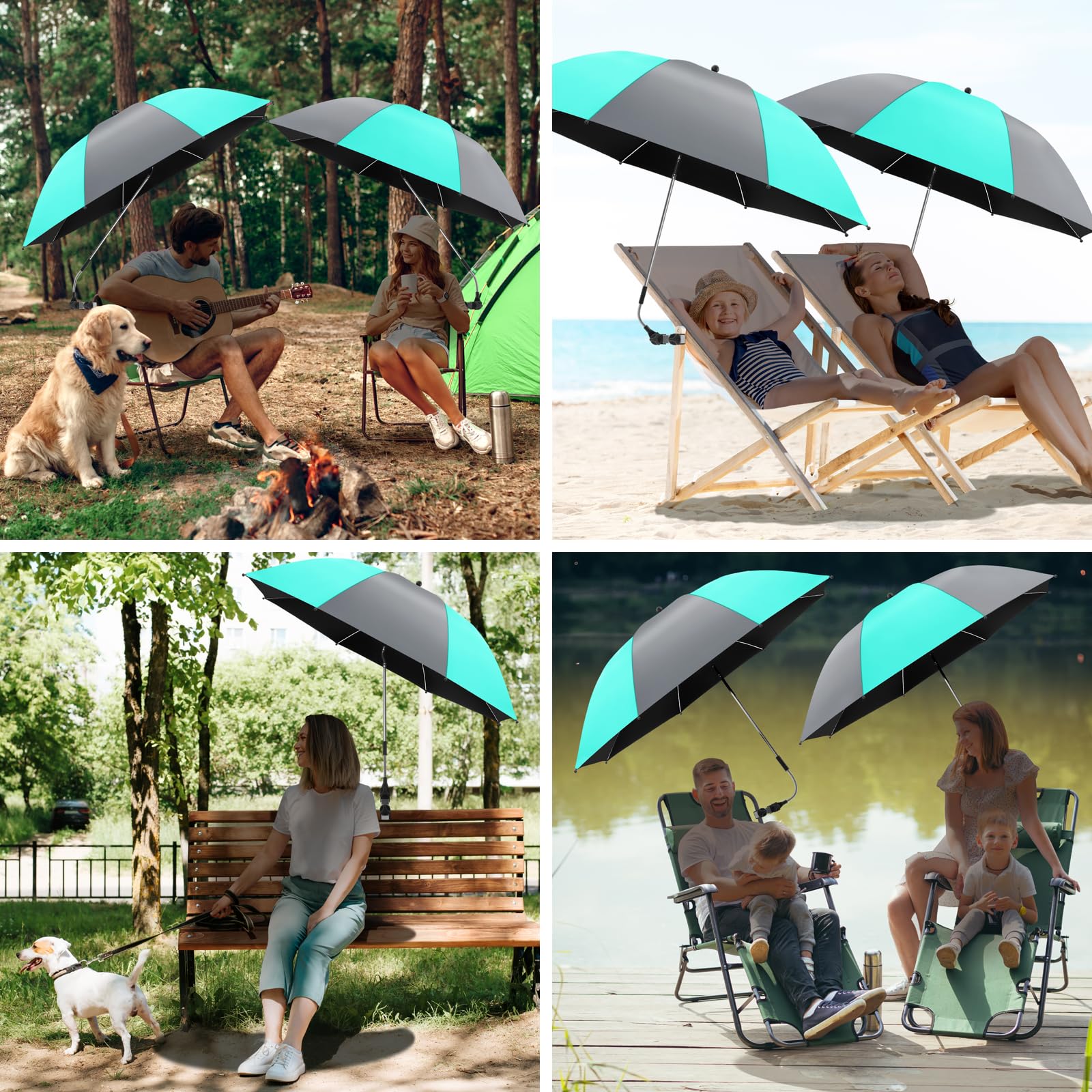 2 Pack 360° Adjustable Chair Umbrella with Universal Clamp - UPF50+ Sun Shade for Outdoor Chairs, Beach Loungers & Patio Furniture - Perfect for Poolside Relaxation, Backyard BBQs and Beach Vacations