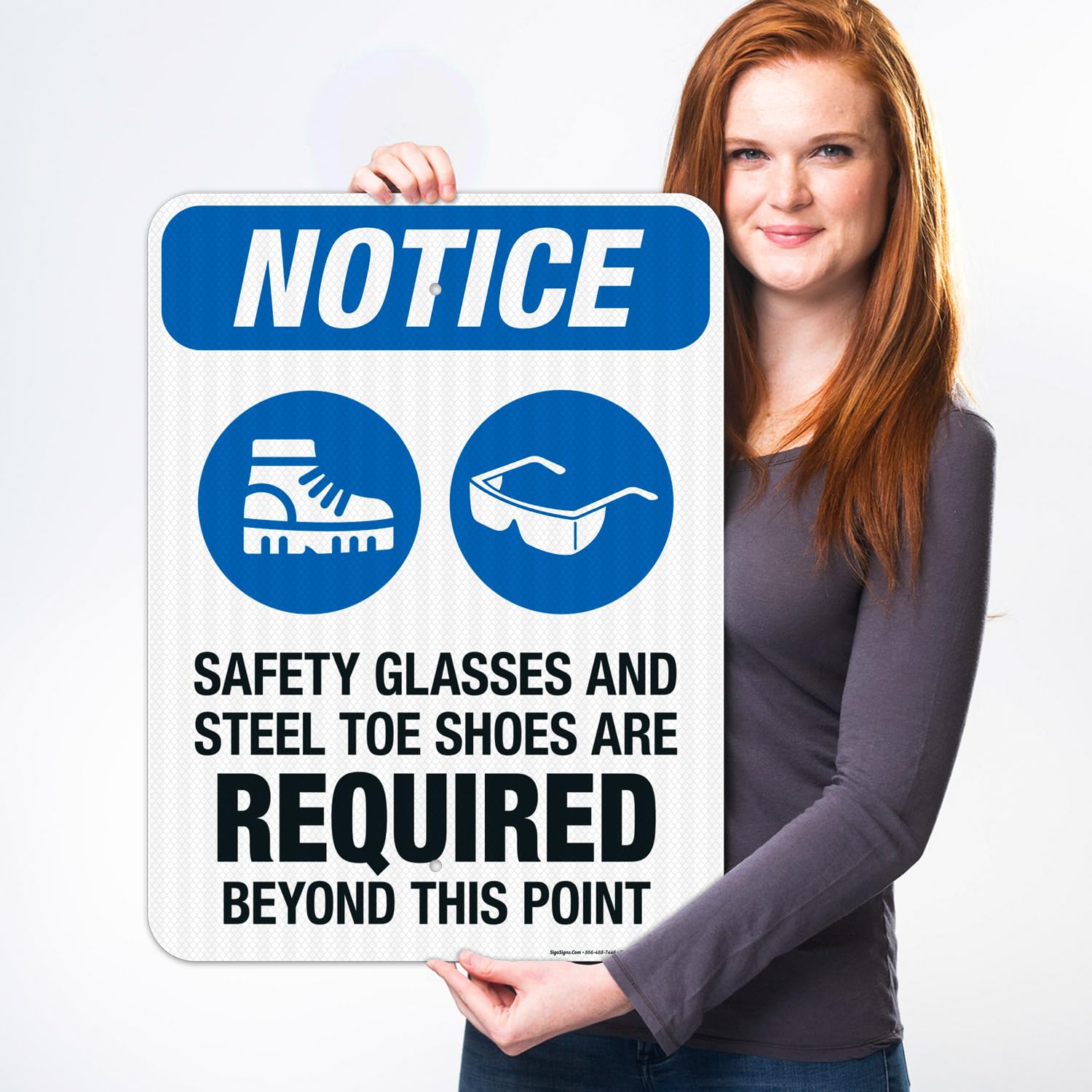 OSHA Safety Sign - 18x24 Inches, 'Safety Glasses & Steel Toe Shoes Required Beyond This Point', 3M EGP Reflective .080 Aluminum, Fade Resistant for Indoor/Outdoor Use - Made in USA | Perfect for Construction Sites, Warehouses & Industrial Facilities