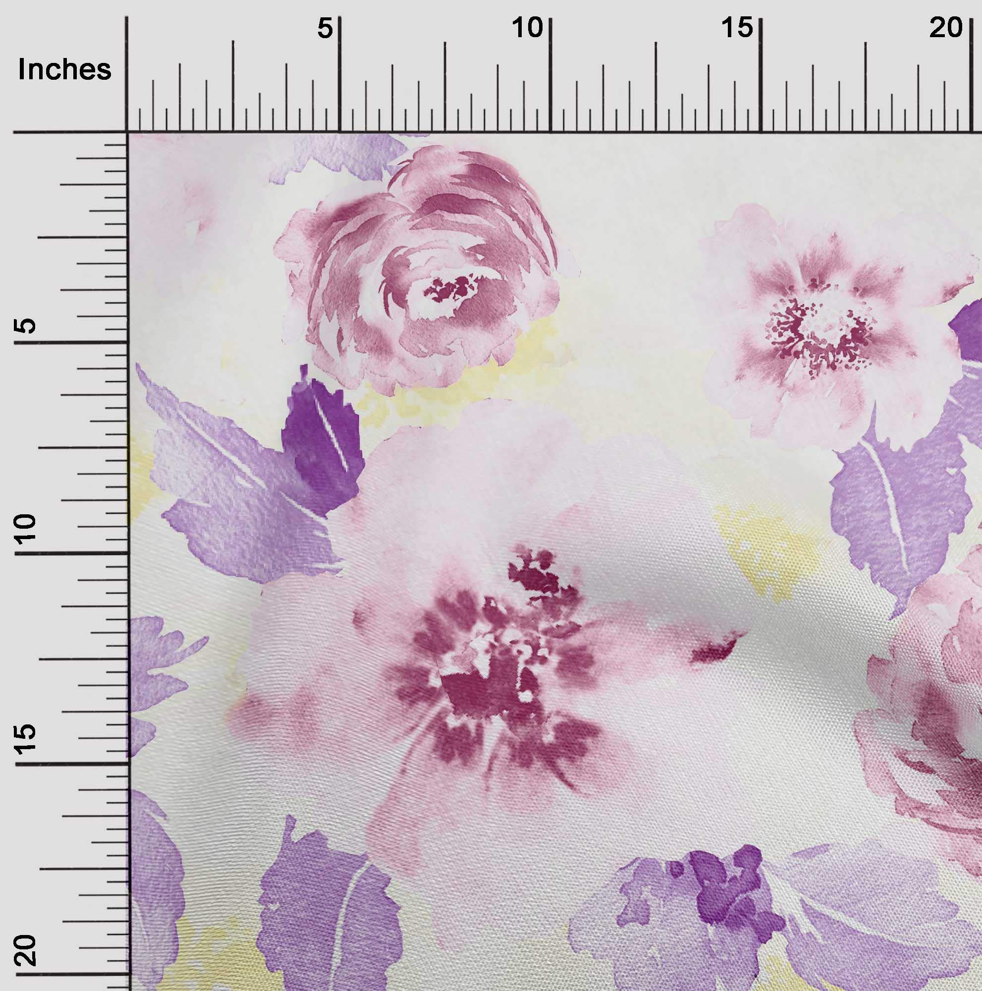 oneOone Cotton Poplin Fabric - Watercolor Leaves & Peony Floral Print Fabric by the Yard (42 Inch Wide) | Perfect for DIY Dresses, Curtains & Home Decor Projects