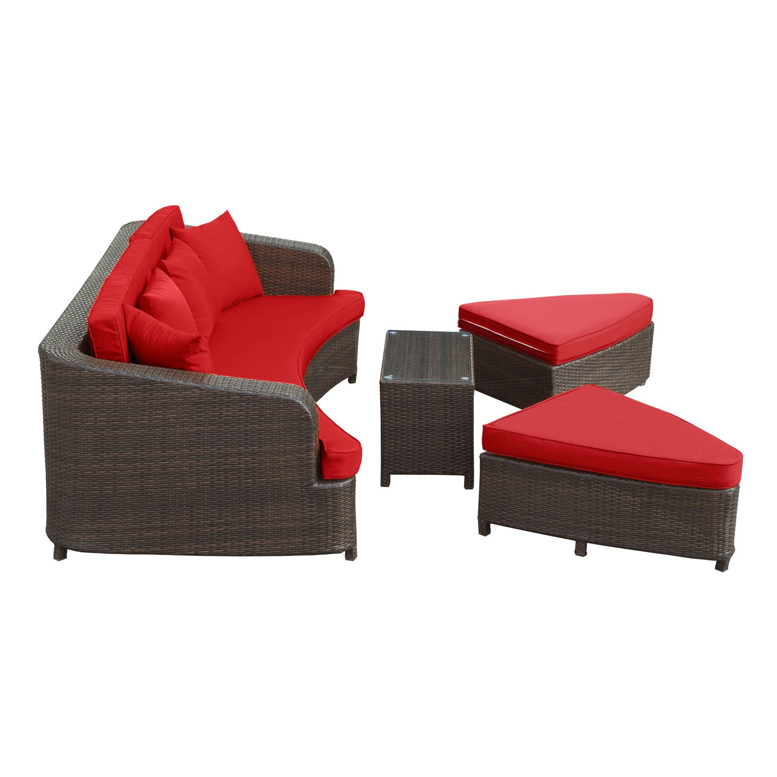 Modway Monterey 4-Piece Wicker Rattan Outdoor Patio Sectional Sofa Set with Cushions - Brown Red Color - Perfect for Backyard, Garden, Poolside & Patio Relaxation