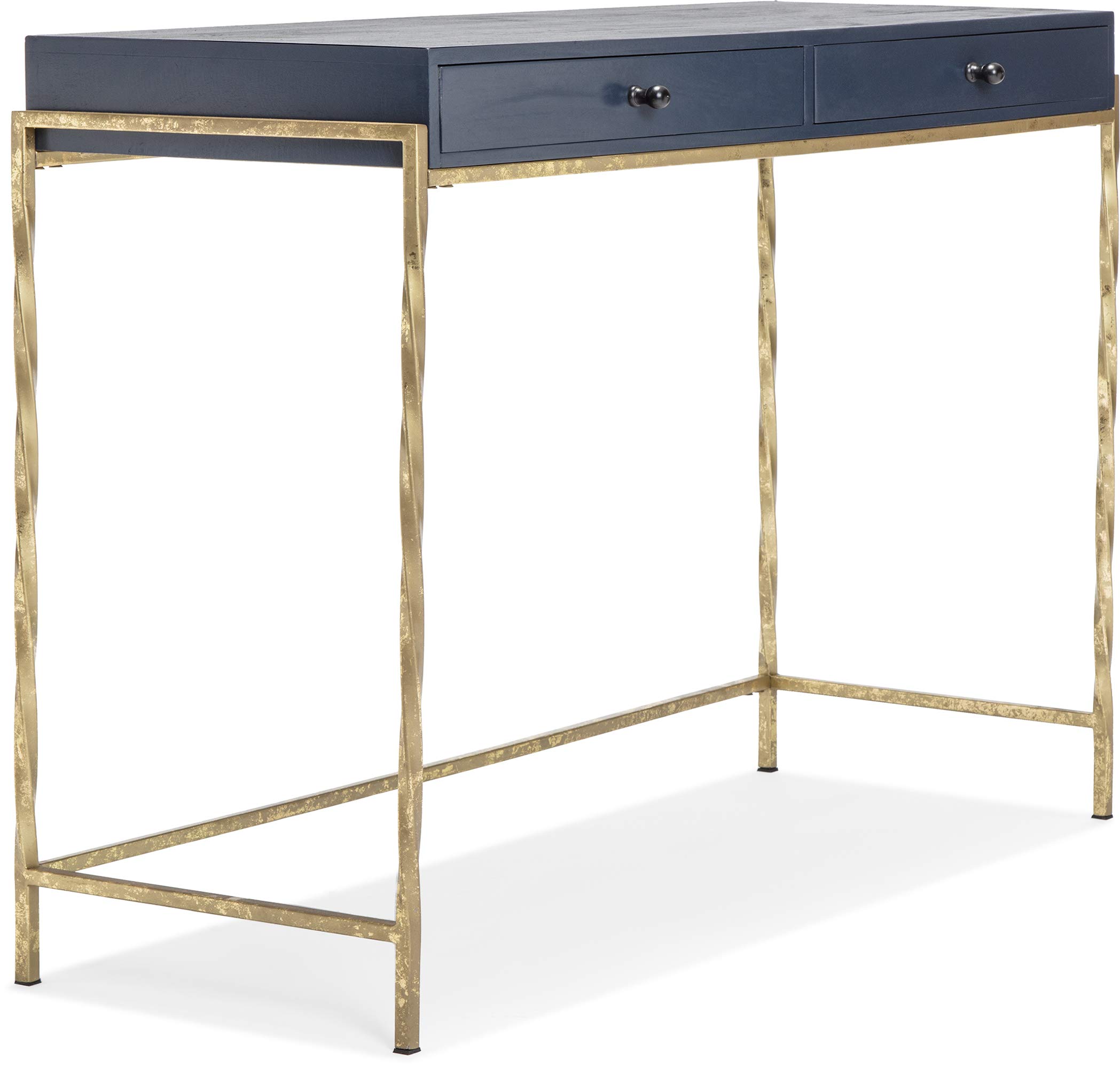 Jolie Modern Solid Wood & Metal Frame Entryway Storage Cabinet - Navy Blue & Gold Sofa Table for Small Spaces | Perfect for Living Room, Hallway & Narrow Entryways