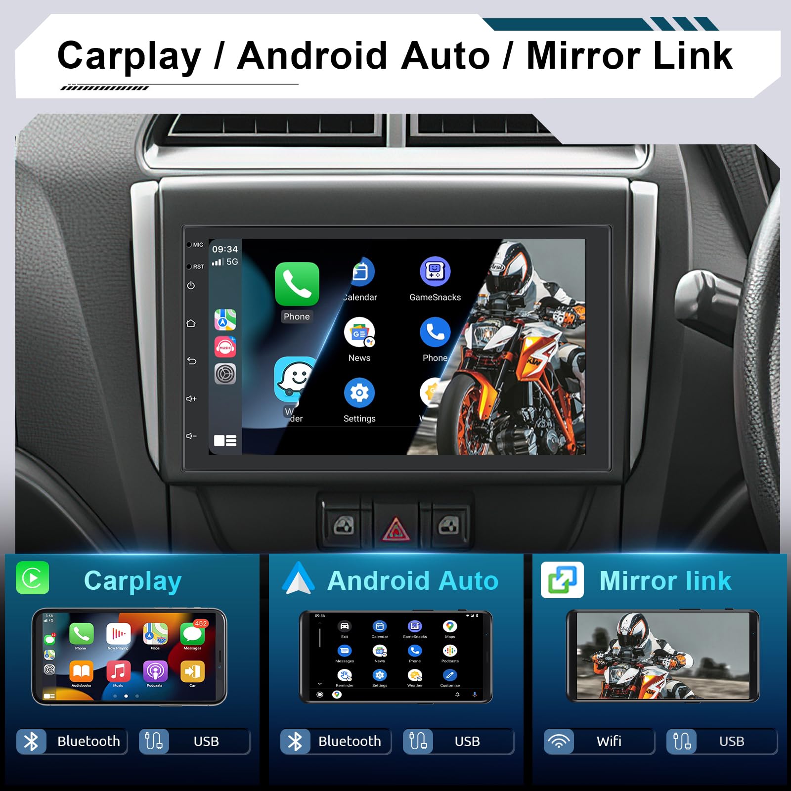 Hodozzy 7 Inch Double Din Android Car Stereo - 4GB RAM 64GB ROM, 8-Core Processor with Apple CarPlay & Android Auto - Universal Touchscreen Car Radio with GPS Navigation, Bluetooth, WiFi, Mirror Link, SWC, FM RDS - Includes Rearview Camera & MIC for Hands-Free Calling - Perfect for Road Trips & Daily Commute