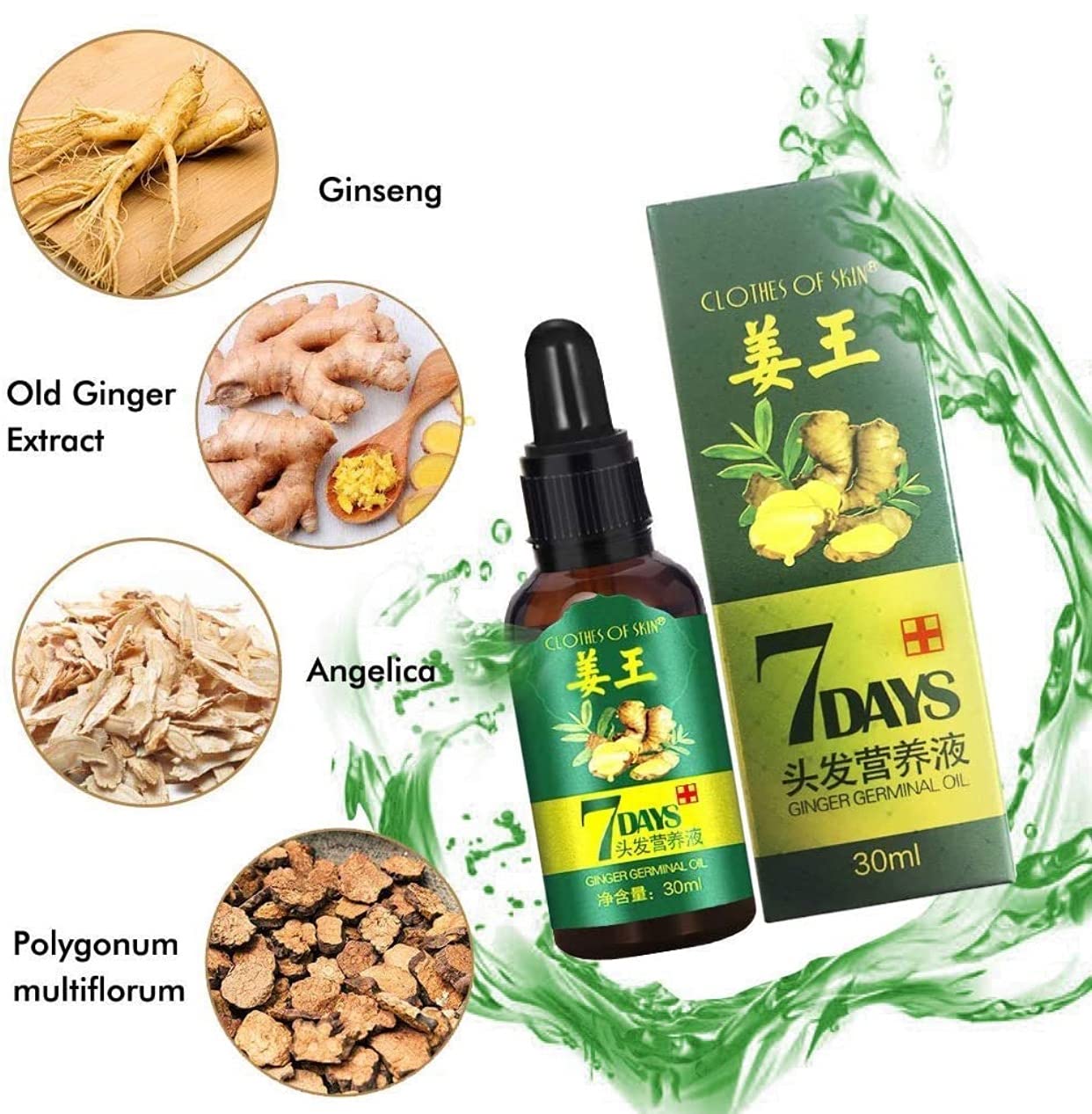 7 Day Hair Growth Treatment - Ginger Serum Essence for Thicker Hair & Scalp Care | Reduce Hair Loss & Stimulate Growth (1 Pack) | Perfect for Men & Women with Thinning Hair at Home or Salon Use