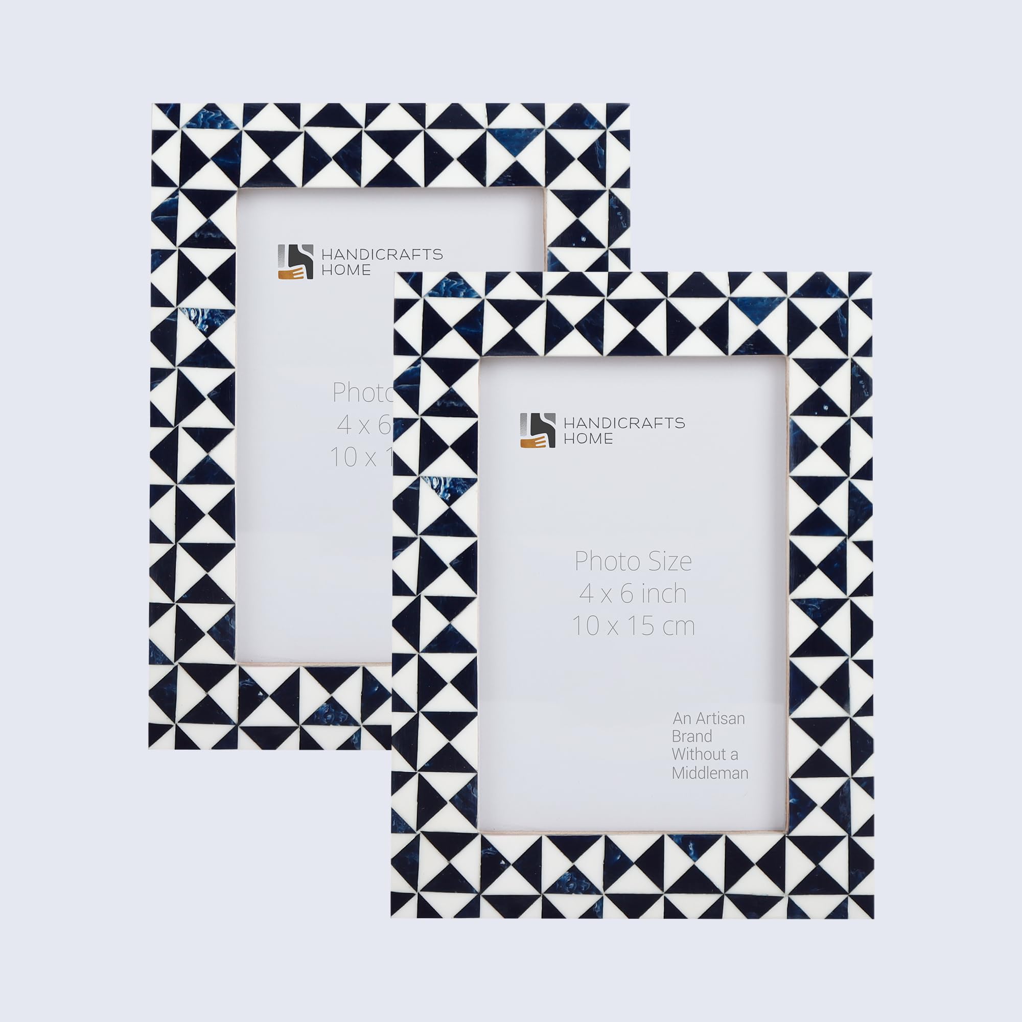 Handmade 4x6 Picture Frames - Marquet-Indigo Collection (Set of 2) | Wooden Photo Frames for Wall Decor, Tabletop Displays & Gift Giving