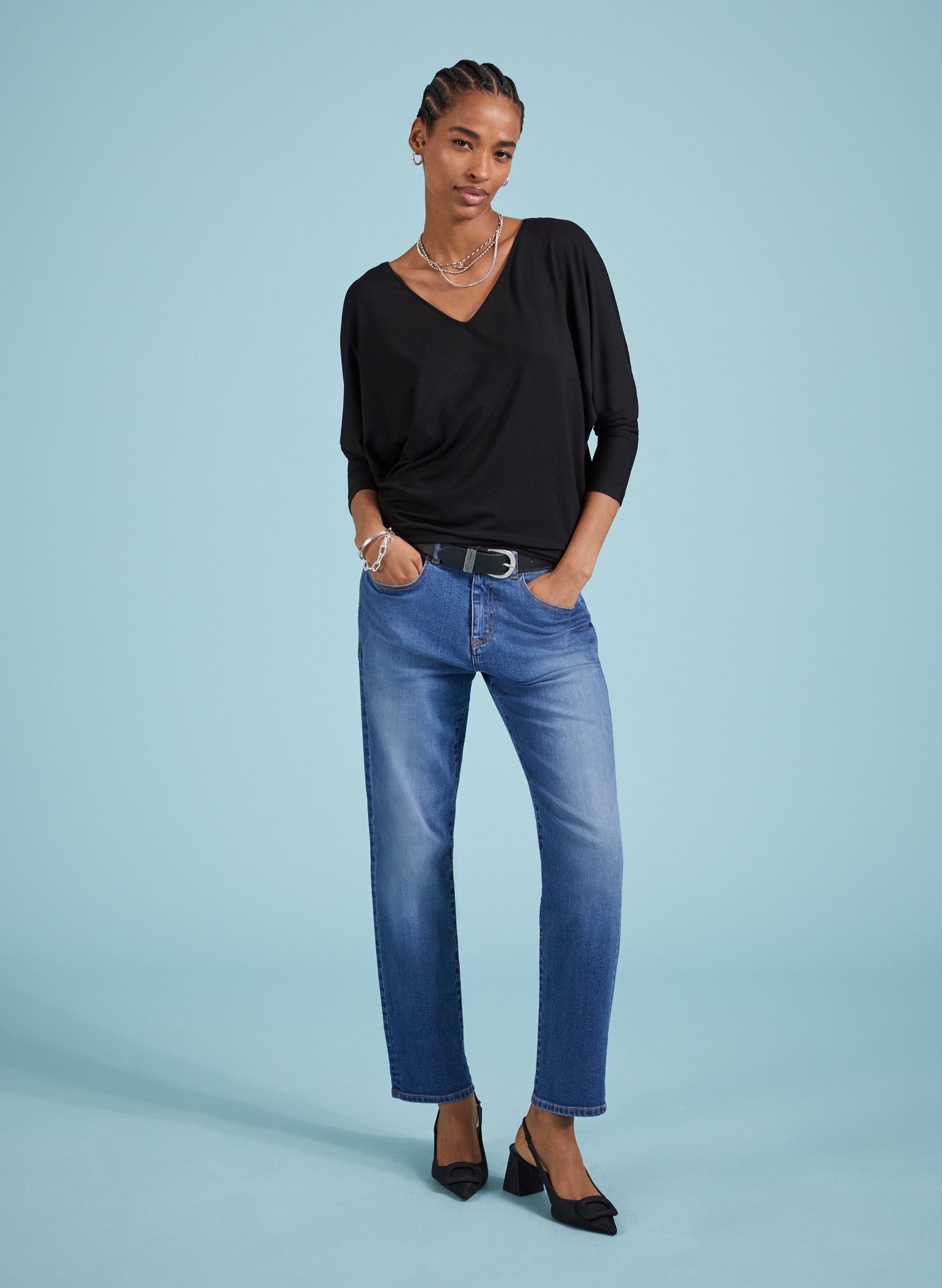Ella LENZING™ ECOVERO™ Relaxed V Neck Women's T-Shirt - Caviar Black | Soft Sustainable Fabric for Casual Wear & Everyday Outfits