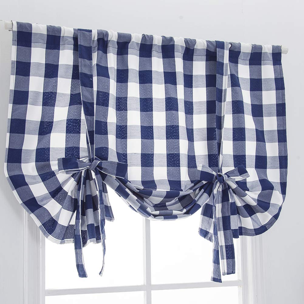 Farmhouse Blue Buffalo Check Thermal Curtains - Insulated for Small Windows & Home Decor