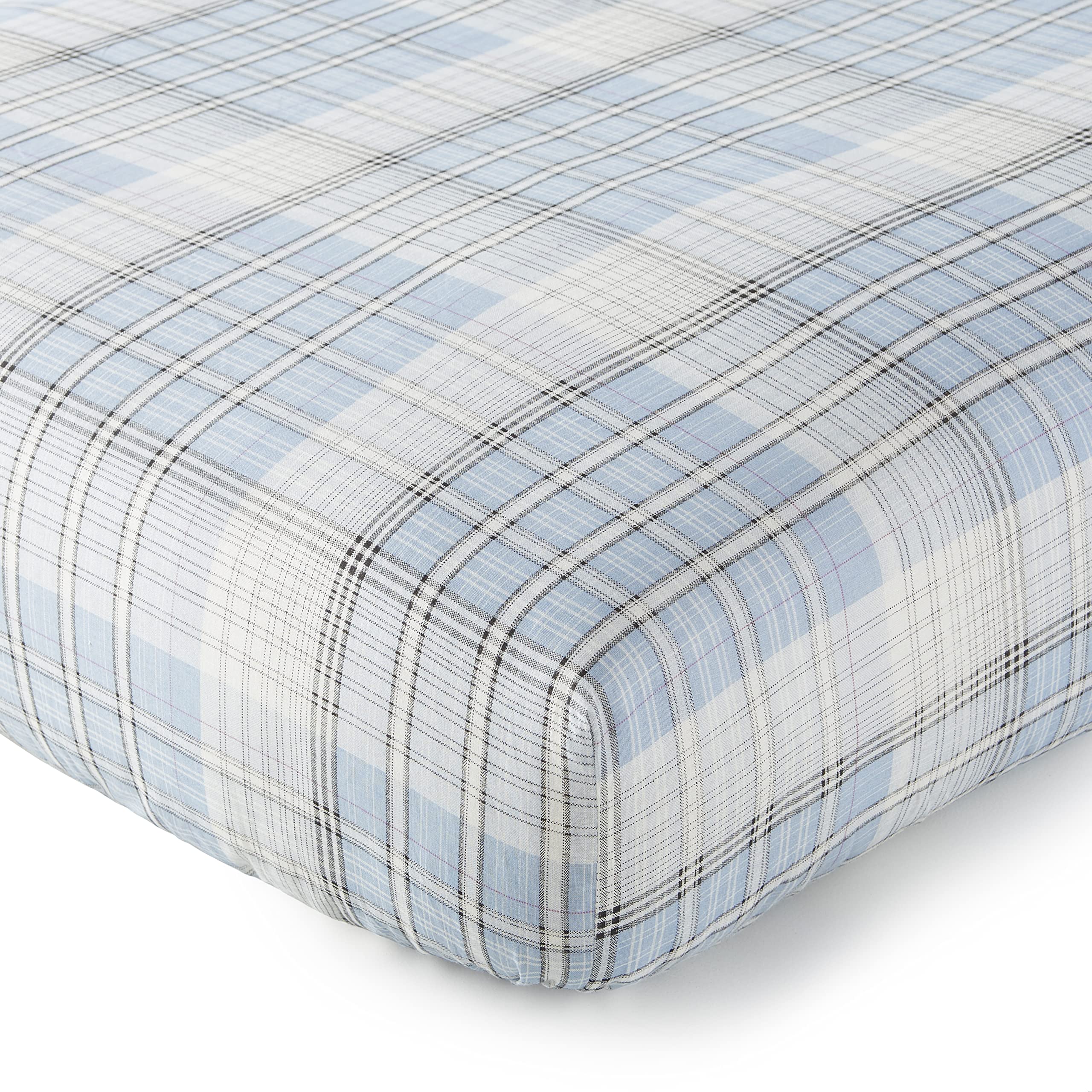 Levtex Baby Logan 4-Piece Crib Bedding Set - Soft Nursery Quilt, Fitted Sheet, Dust Ruffle & Wall Decal - Deer Bear Moose Theme in Navy Grey White Blue Taupe - Perfect for Baby Shower Gifts & Cozy Nursery Decor