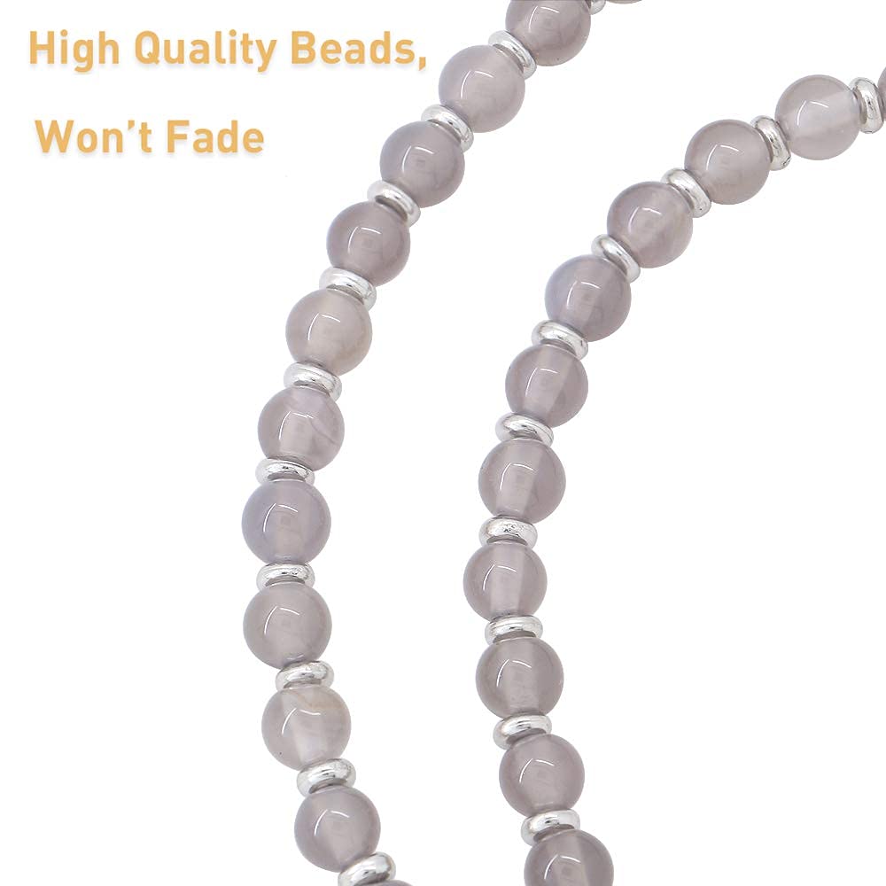 Cute Beaded Lanyard for ID Badges & Keys - Grey Agate Style for Women Office & Events