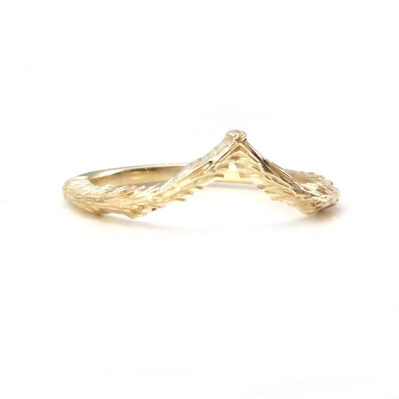14K Gold Forest Chevron Nature Stacking Wedding Band - Pointed Side Band for Women, Dainty Stackable Ring for Bridal, Anniversary, Gift - Perfect for Everyday Wear & Special Occasions
