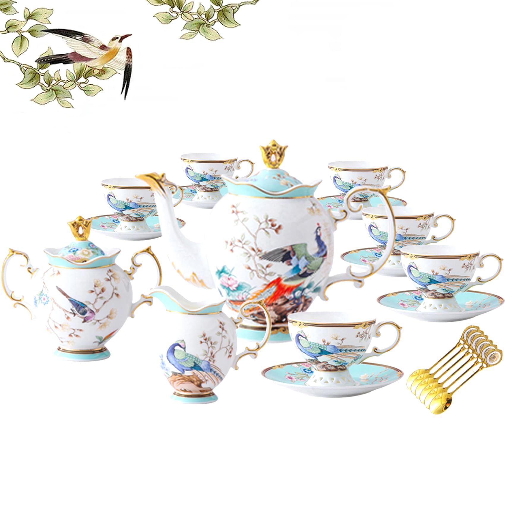 ACMLIFE 21-Piece Blue Vintage Bone China Tea Set for 6 - Elegant English Afternoon Tea Set with Porcelain Teapot, Perfect for Women's Tea Parties, Bridal Showers & Housewarming Gifts | Ideal for Afternoon Tea, Special Occasions & Home Decor