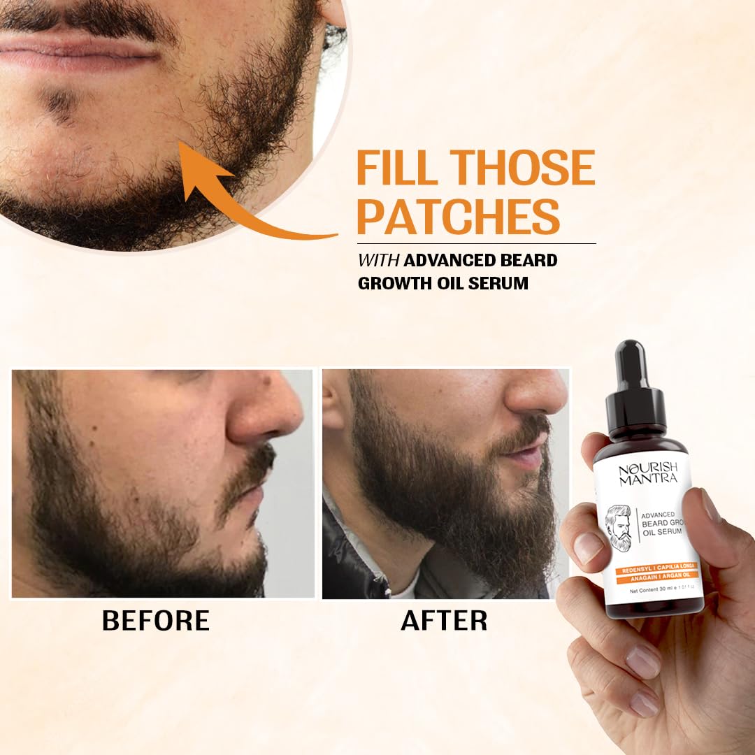 NOURISH MANTRA Advanced Beard Growth Oil Serum with Redensyl, Capilia Longa & Natural Oils - 30ml for Fuller, Thicker & Healthier Beard | Men's Grooming Essential for Daily Care & Styling
