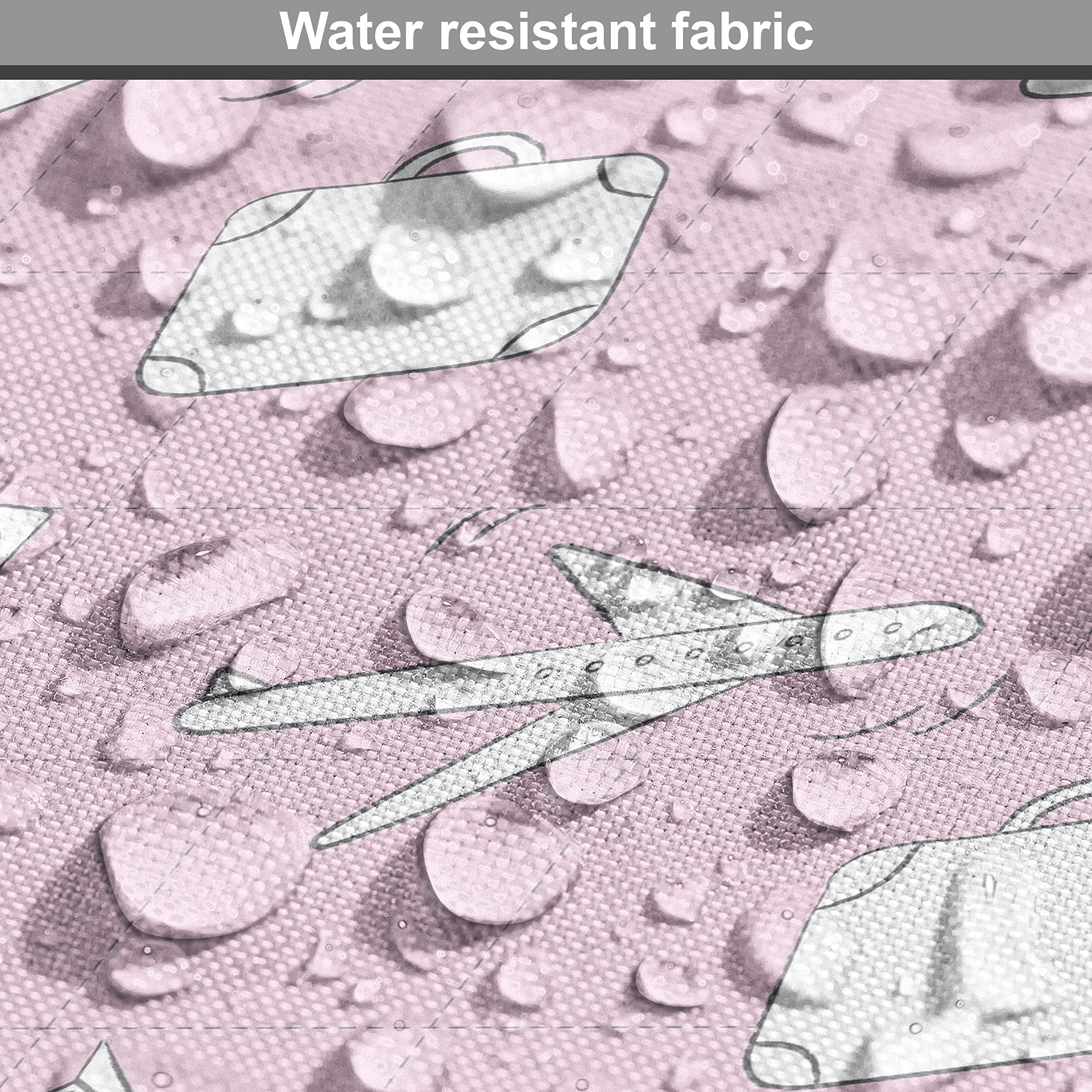 Ambesonne Travel-Themed Fabric by The Yard - Pastel Luggage, Suitcase & Passport Doodle Pattern - Decorative Upholstery Material for DIY Home Decor (5 Yards, Pale Pink/White) | Perfect for Pillow Covers, Curtains & Craft Projects