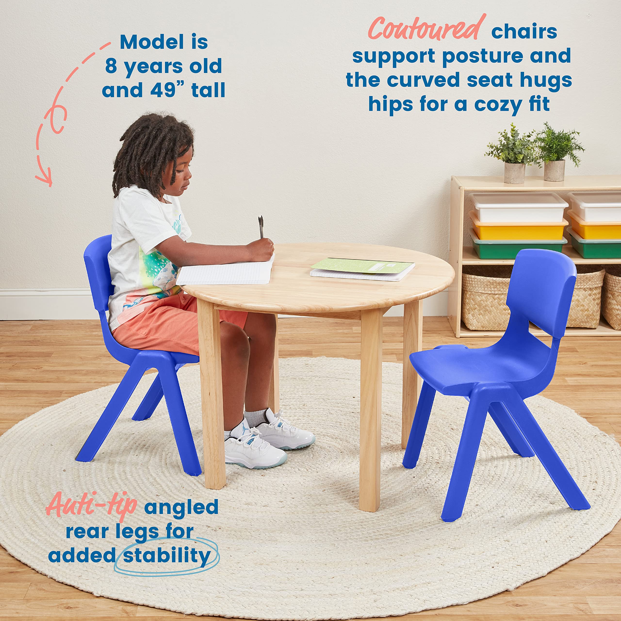 ECR4Kids 14-Inch Plastic Stackable School Chairs for Classroom, Daycare & Home - Set of 4, Blue - Durable Kids Furniture for Learning, Dining & Play Areas