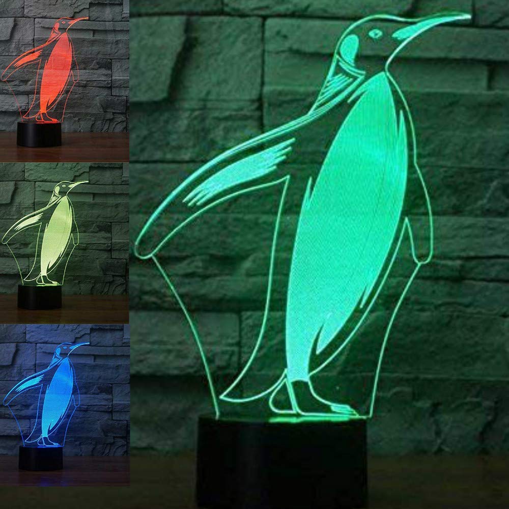 3D Penguin Night Light LED Touch Table Lamp - 7 Color Changing Optical Illusion Desk Decor for Kids Room, Christmas Gift, Birthday Present | Perfect for Nursery, Bedside, Study Desk & Holiday Decorations