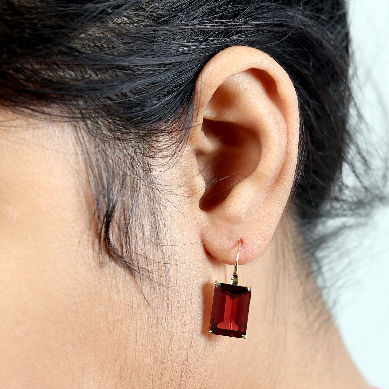 14K Yellow Gold Emerald Cut Garnet Gemstone Ear Hook Earrings – Elegant Dangling Earrings for Weddings, Parties & Special Occasions