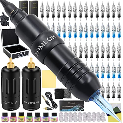 **Romlon Professional Wireless Tattoo Kit - 2 Wireless Machines, 40 Cartridges, Power Supply, Ink & Accessories - Perfect for Home & Studio Tattoo Artists**