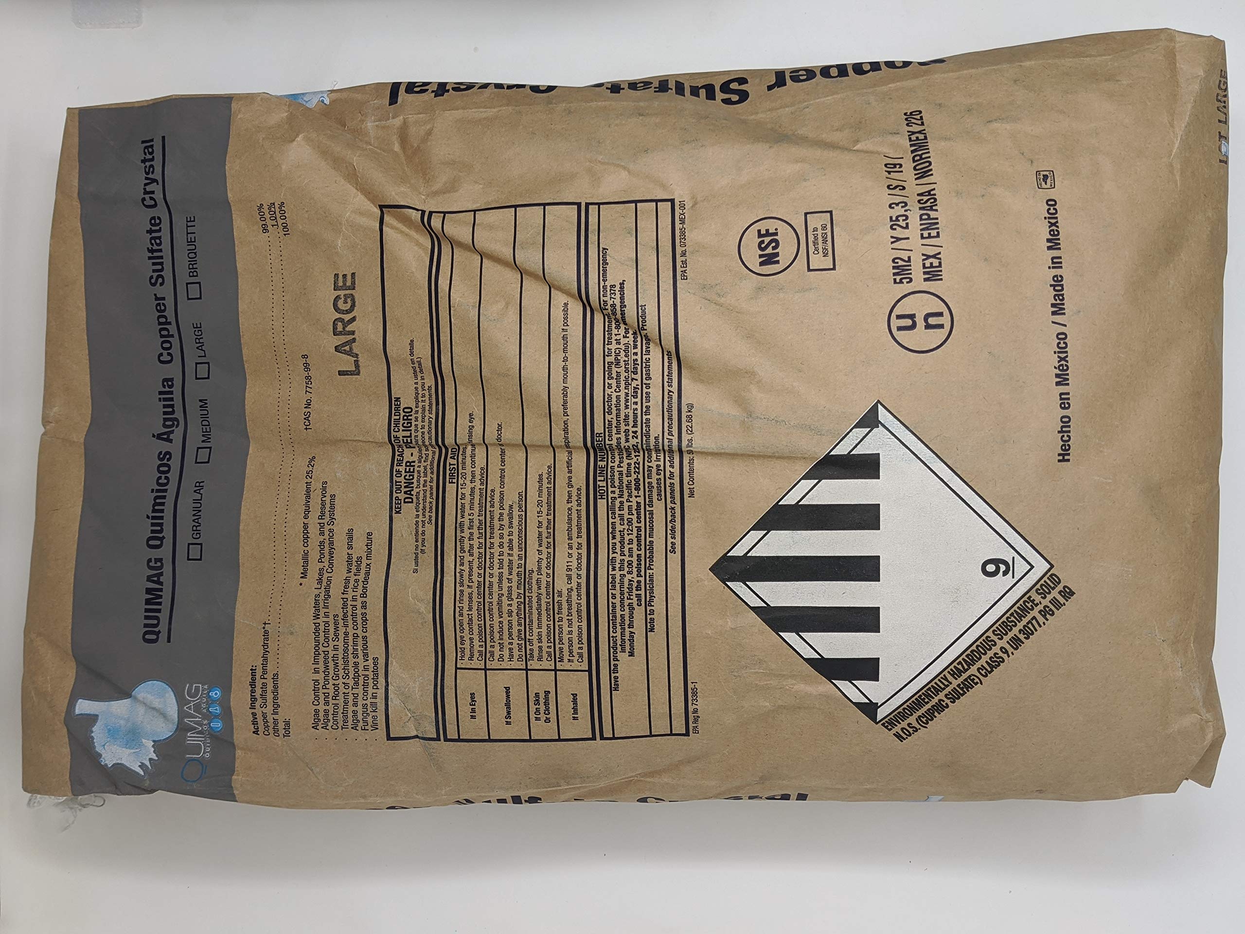 50lb Bag of Copper Sulfate Large Crystals - High Purity for Agriculture, Water Treatment & Industrial Use