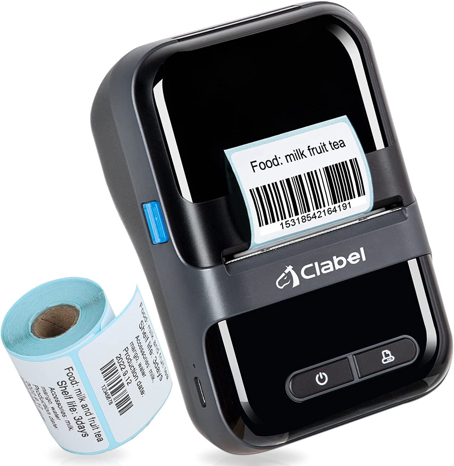 CLABEL 2 Inch Bluetooth Thermal Label Printer - Portable Barcode Sticker Maker Machine with 1 Roll Tape, No Ink Needed for Small Business, Office & Home Use | Perfect for Shipping Labels, Inventory Management & Organization (Black)