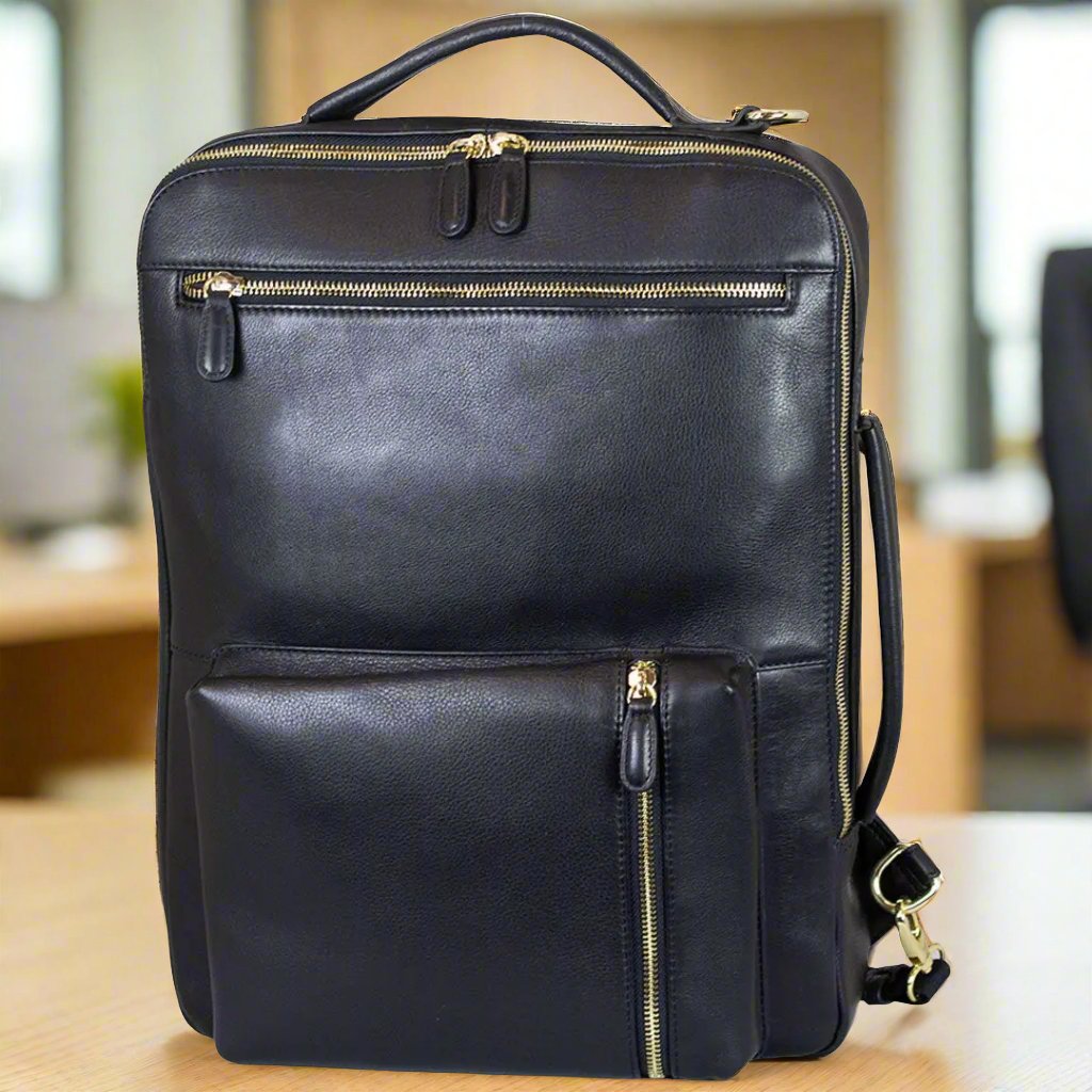 BOL Convertible Leather Backpack for Women & Men - 15.6 Inch Laptop Bag with USB Charging Port - Perfect for Work, Travel & School