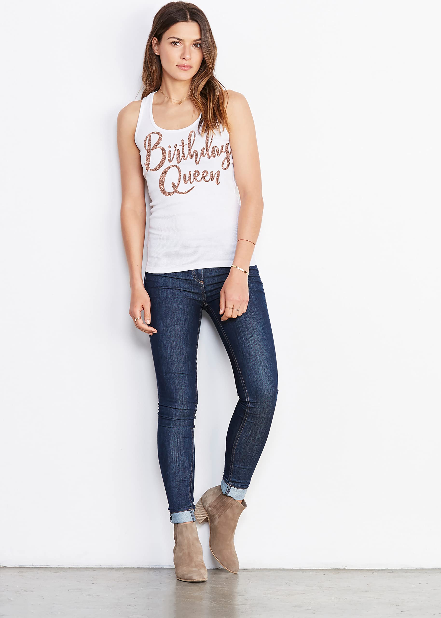 Sparkling Rhinestone Birthday Tank Top for Women - Elegant Birthday Queen & Squad Shirts - Perfect for Birthday Parties, Girls' Night Out & Celebrations