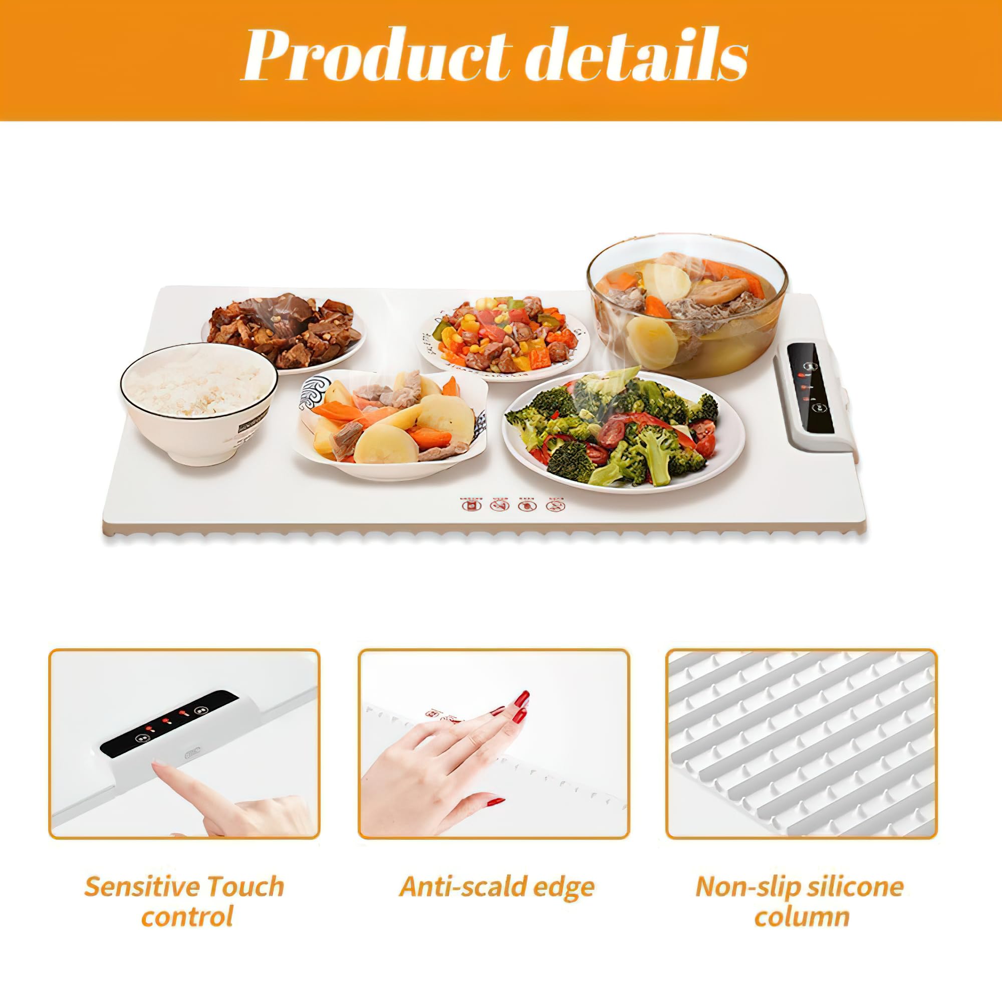 MULZI Electric Silicone Heating Mat - 3 Temperature Settings, Portable & Rollable Food Warmer for Dining Table, Kitchen Counter, Office Desk | Perfect for Keeping Meals Warm, Chocolate Melting, Bread Proofing & Craft Projects
