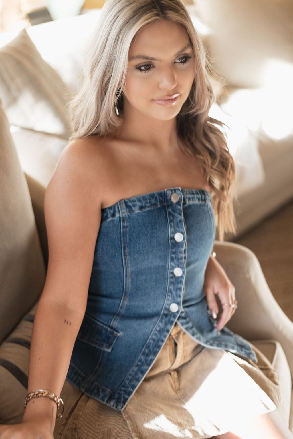 Strapless Denim Tube Top with Button Up Design - Perfect for Summer Outfits, Beachwear, and Casual Street Style