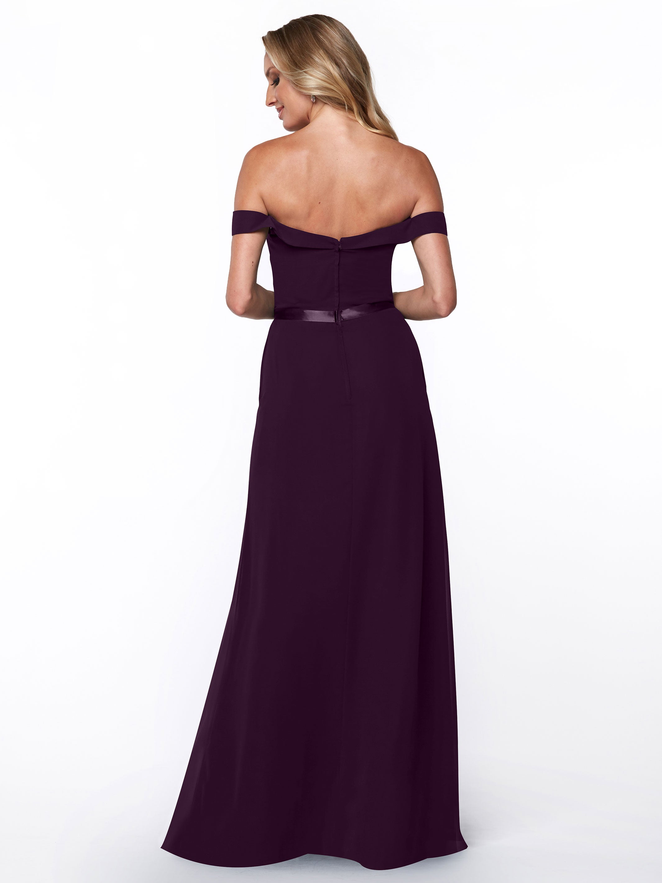 Elegant Off-the-Shoulder Chiffon A-Line Bridesmaid Dress with Sash - Perfect for Weddings, Formal Events & Special Occasions
