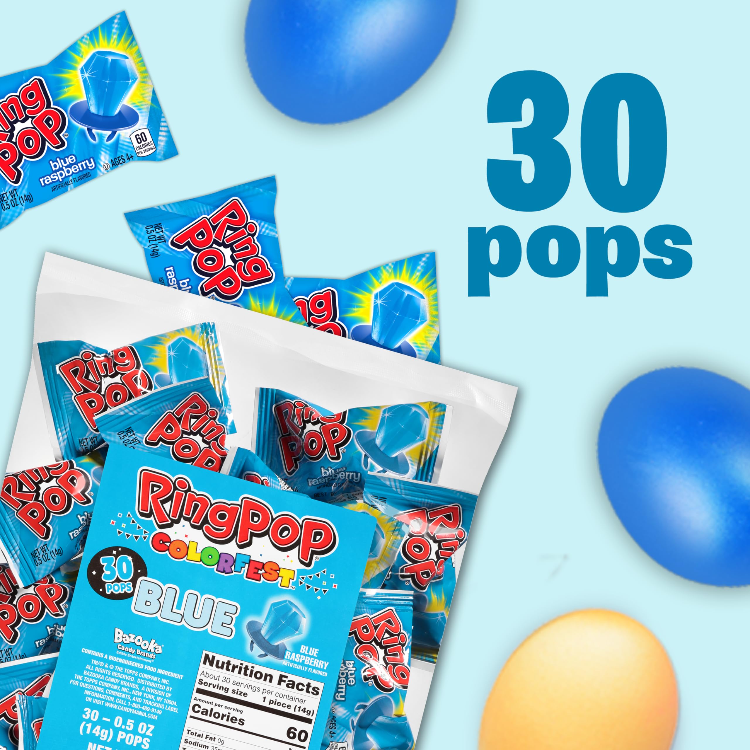 Blue Raspberry Ring Pop Lollipops - Bulk Party Candy for Easter, Gender Reveal, Bachelorette Parties & Favors - Perfect for Easter Baskets, Wedding Celebrations & Kids' Birthday Party Treats