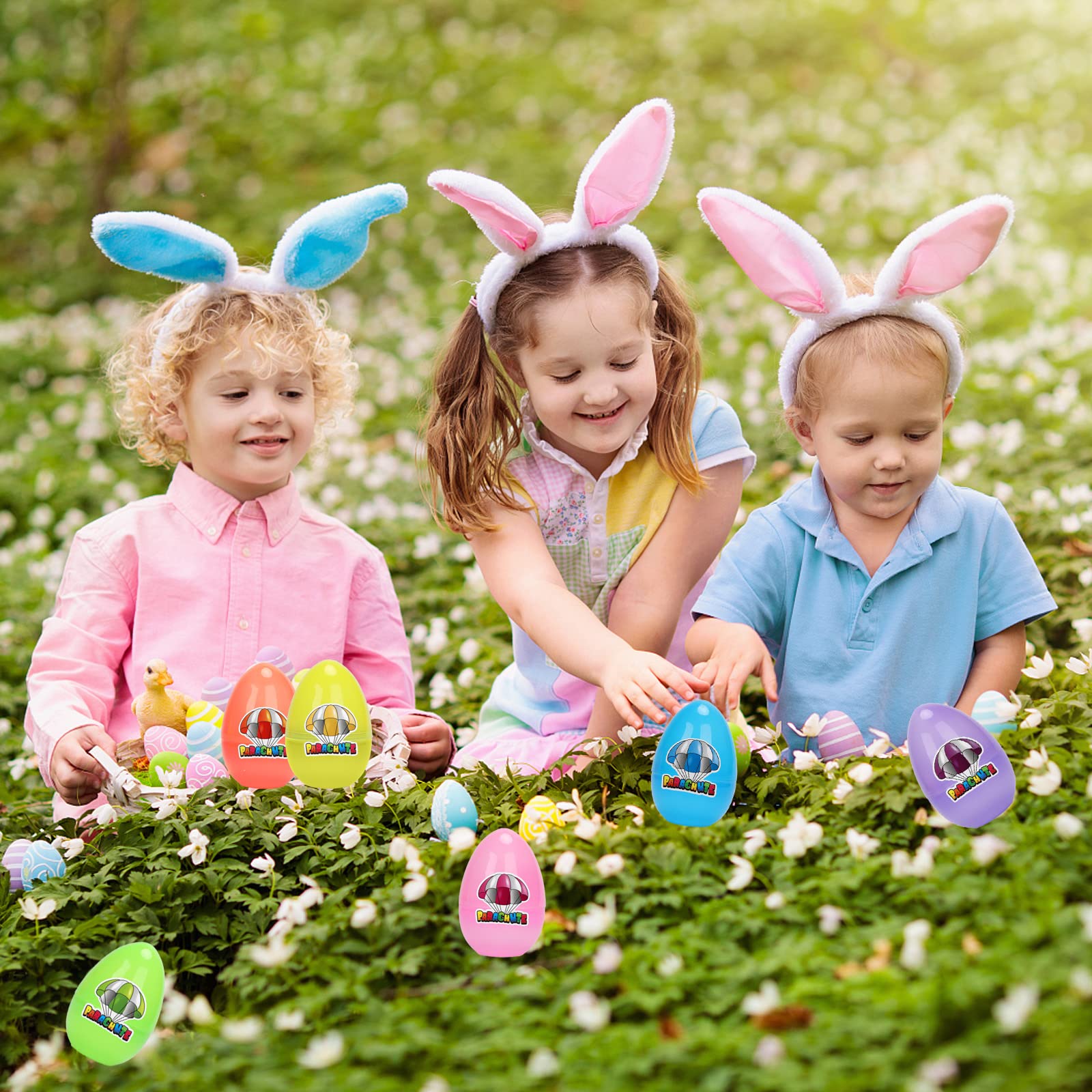 6 Pack Easter Egg with Parachute Toy - Fun Outdoor Easter Basket Stuffers for Kids, Boys & Girls - Perfect for Easter Egg Hunts, Party Favors & Spring Outdoor Play