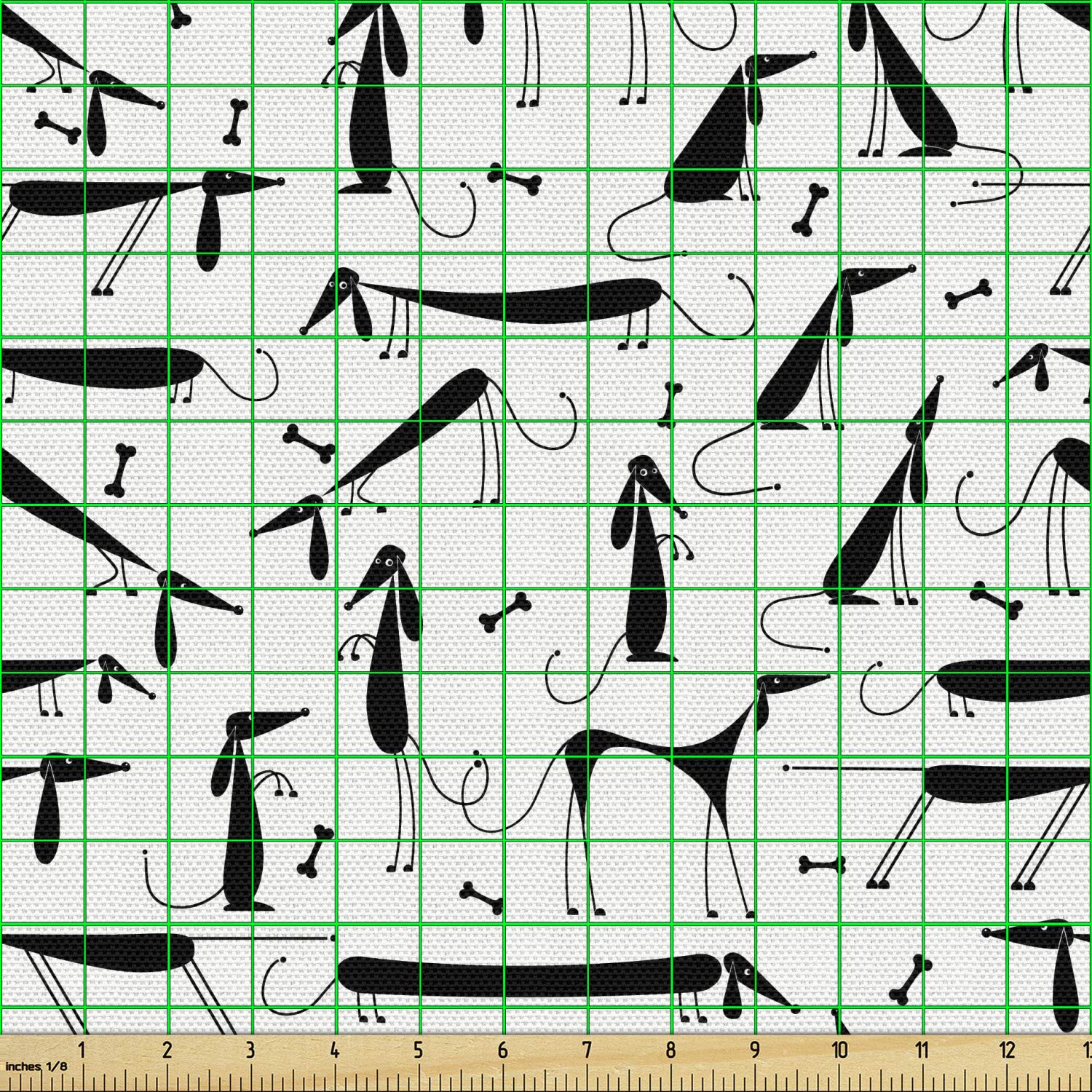 Ambesonne Dachshund Print Fabric by The Yard - Black & White Monochrome Dog Silhouette with Abstract Bone Pattern | 3 Yards Upholstery Material for Pet Lovers, Home Decor, DIY Projects & Crafting (Dog-Themed Curtains, Pillows, Quilts)