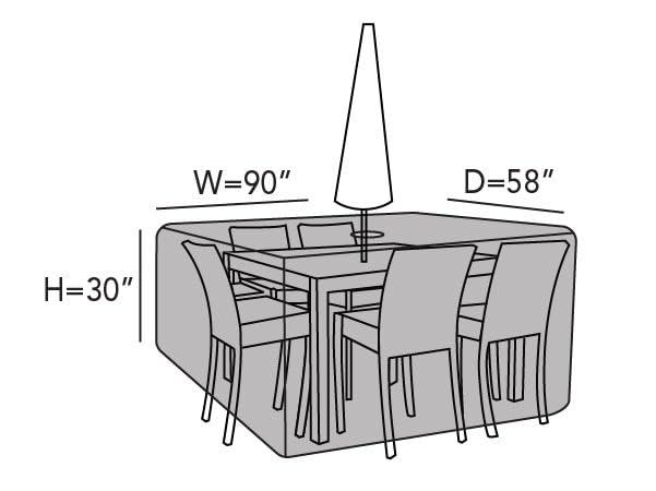 Waterproof Rectangular Patio Table Cover with Umbrella Hole - 90x58x30 Inch Khaki Outdoor Dining Table Protector, Durable Polyester with Mesh Ventilation - Perfect for Backyard, Deck, and Garden Furniture Protection